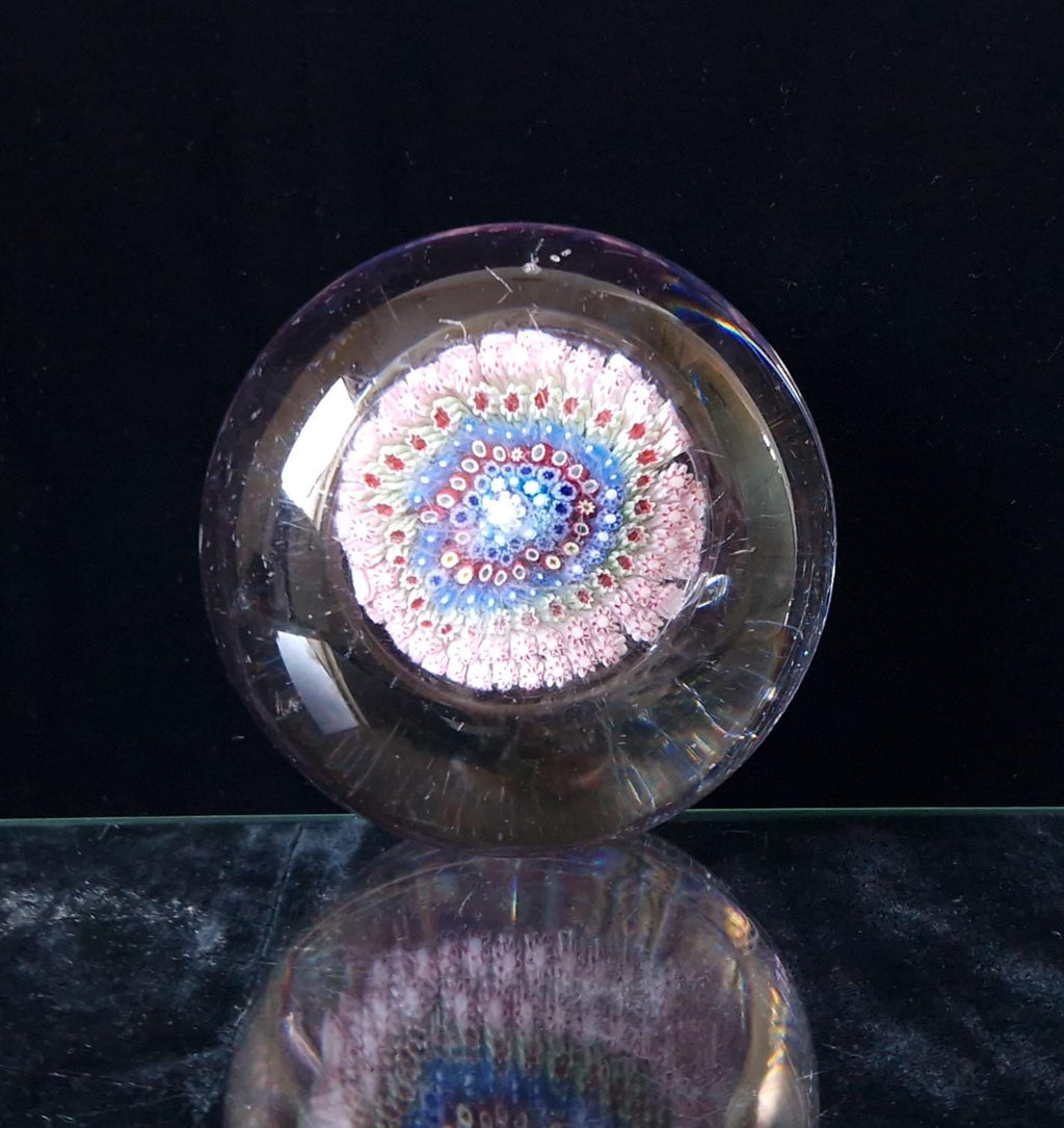 Old English Richardsons Magnum Concentric Millifiore Canes Footed Glass Paperweight