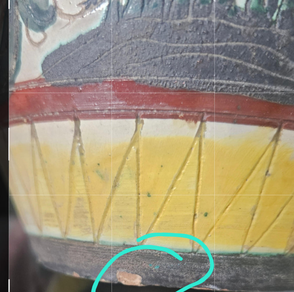 Vintage Italian Handpainted Vase Zulimo Aretini Italy Bird Fauna Design Mid-Century *some Damage 20cm Tall