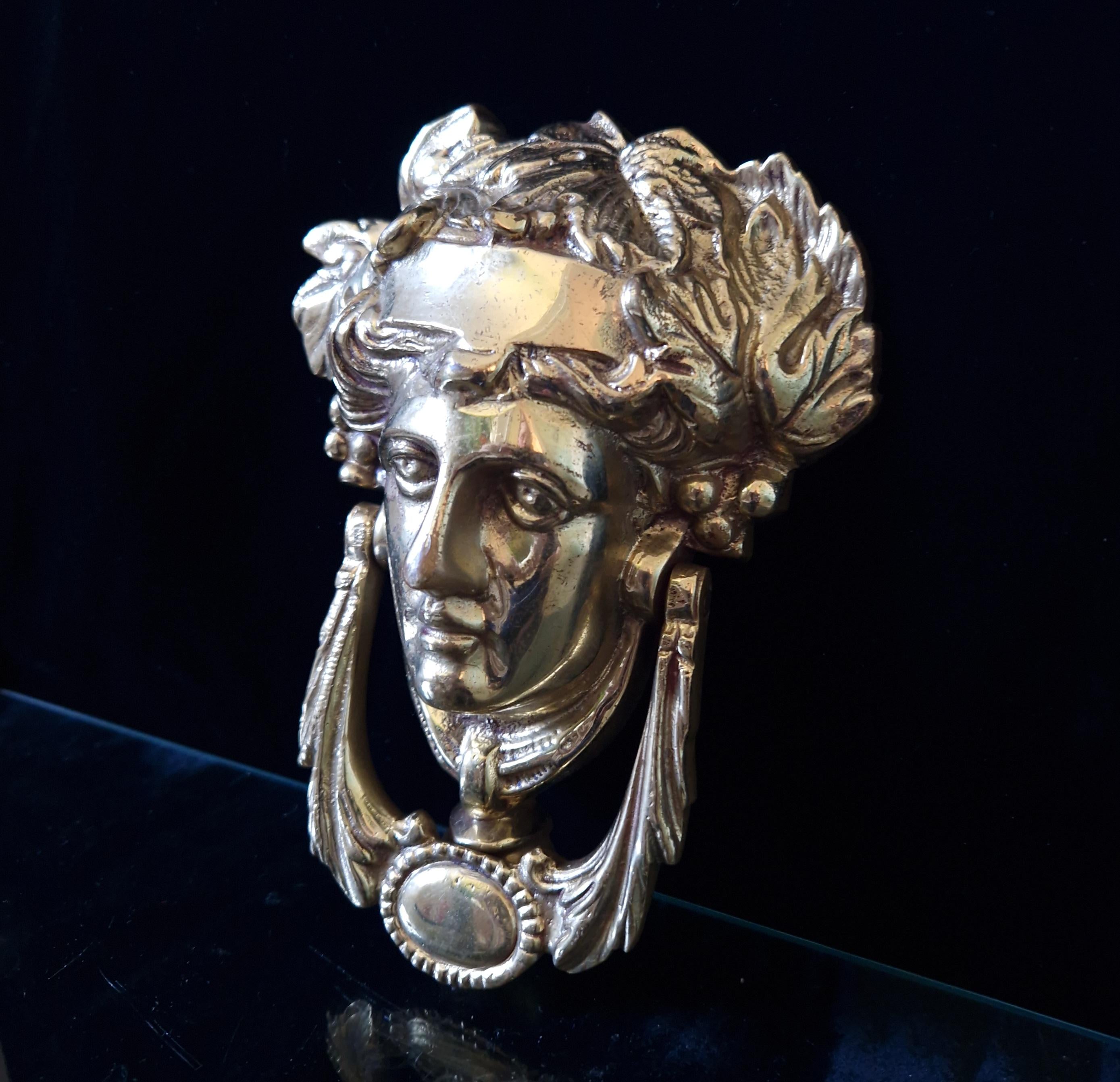 Vintage Large Heavy Cast Brass Dionysius Swing Arm Door Knocker 17cm