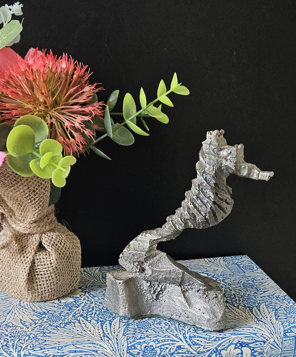 Vintage Small Metal Seahorse Sculpture Figure Ornament  12.5cm Tall