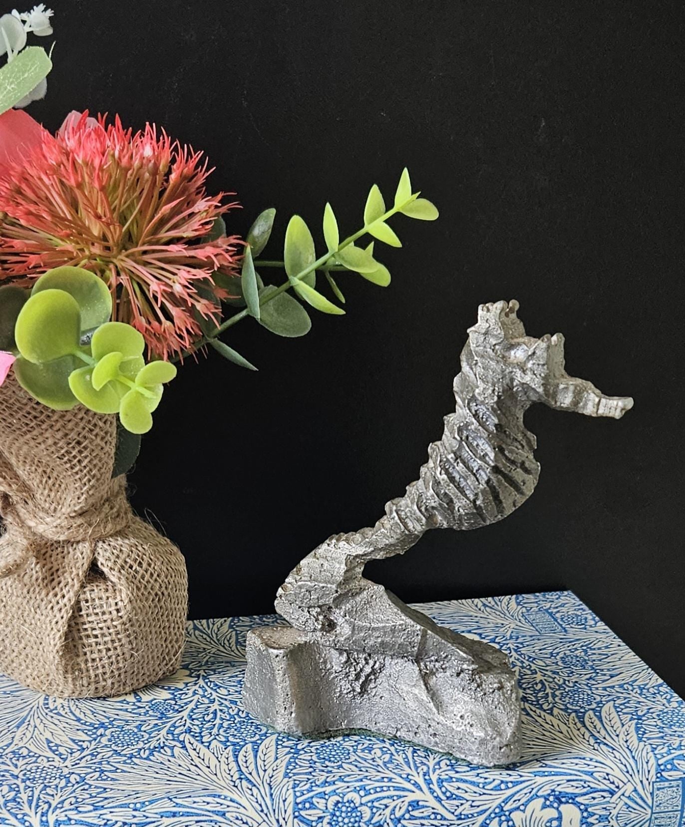 Vintage Small Metal Seahorse Sculpture Figure Ornament  12.5cm Tall