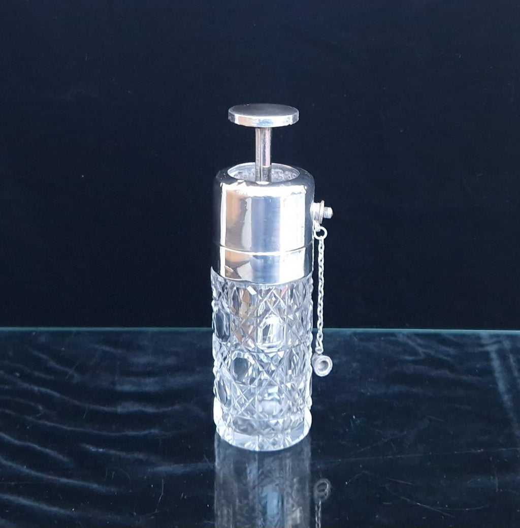 Art Deco Theophilus Martin Baccarat Glass Sterling Silver Piston Pump Antique Perfume Atomiser