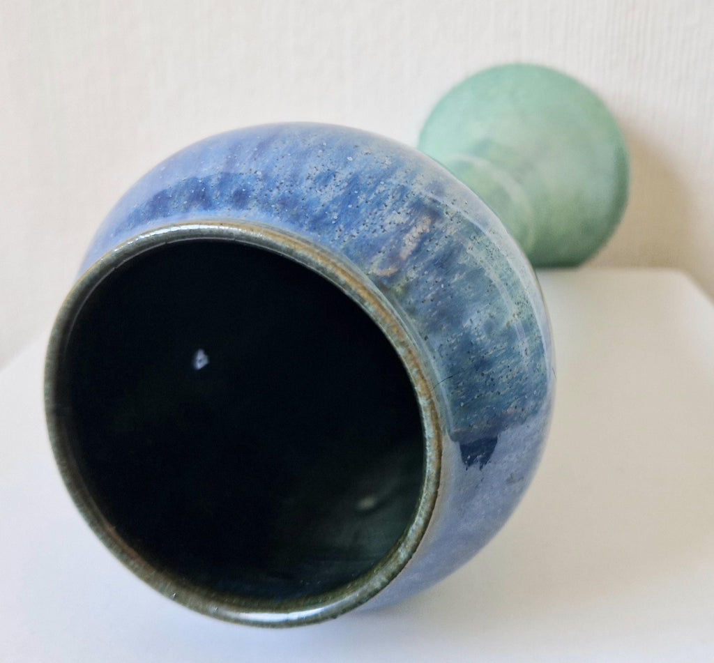 Antique Art Nouveau Tall Inverted Baluster Blue Green Glaze Ceramic Vase 27cm