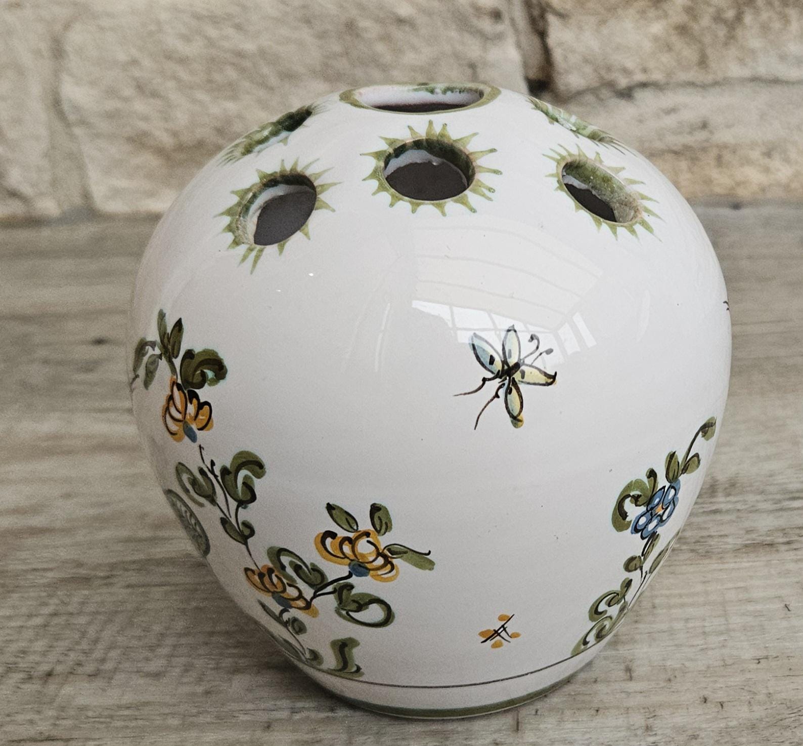 Vintage Faïence Small Flower Vase with Bird Detail Ceramic France Lallier Moustiers Vgc