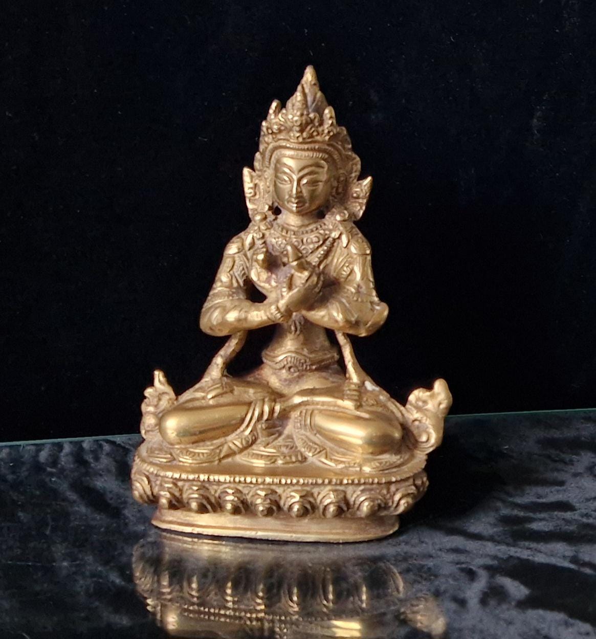 Antique Heavy Cast Bronze Tara Bodhisattva Seated Buddhist Tibetan Diety 15cm