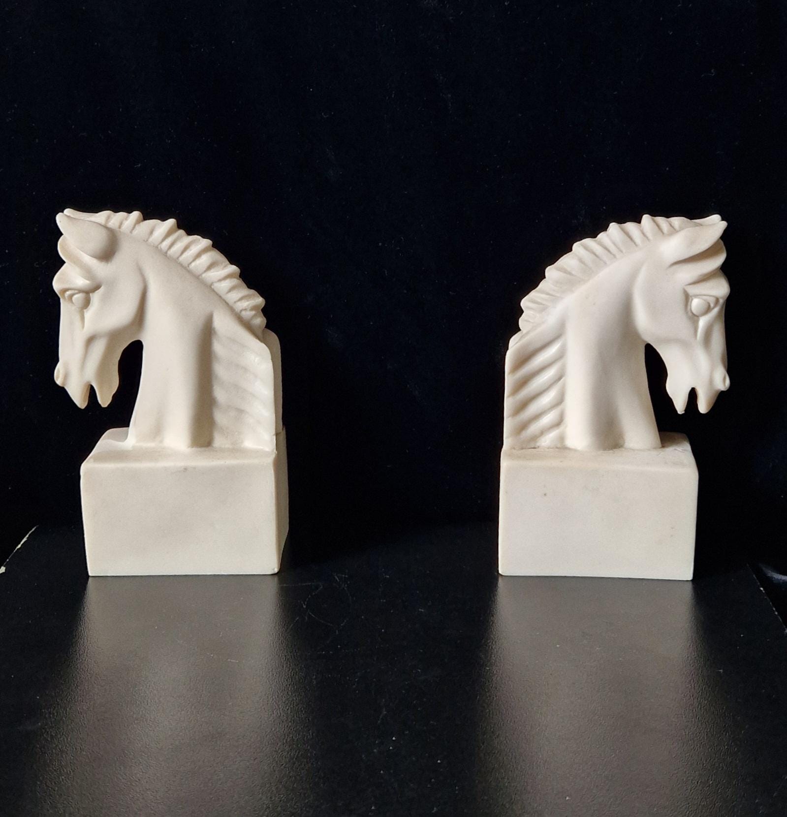 Vintage Continental White Stallion Horse Head Resin Book Ends Ornaments