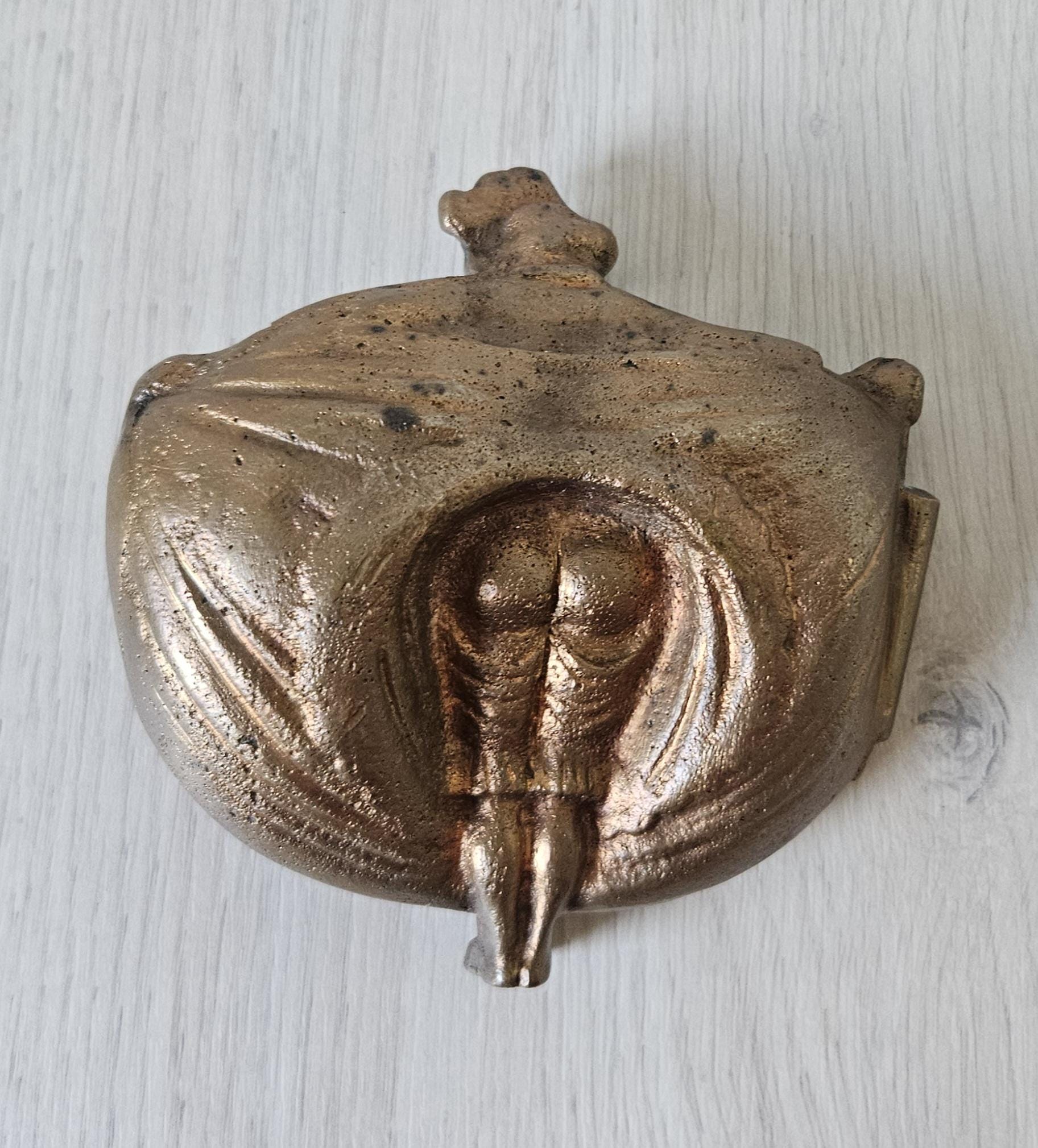 Vintage Naughty Geisha Bronze ,Calling Card Holder, Vide Poche, Paperweight 5.5" X 5.5"