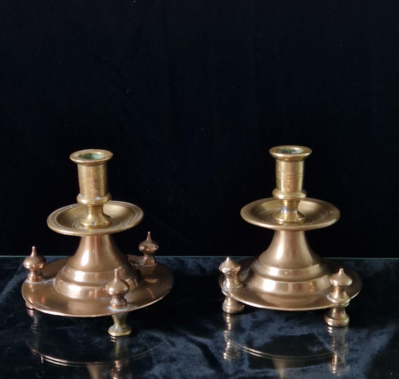 Pair of 19th Century Judin Signed Czarist Era Russian Bronzed Sabbath Bun Footed Capstan Candle Holders.