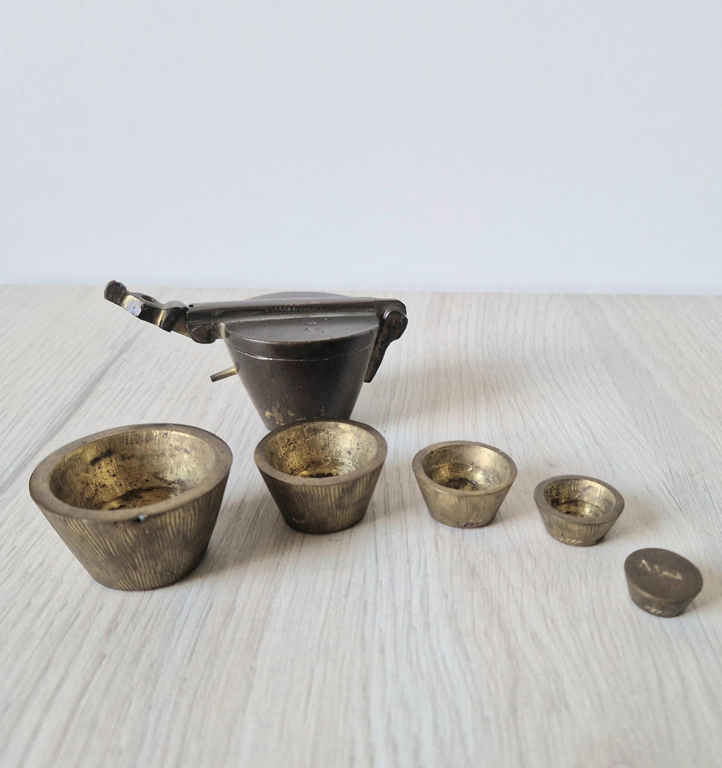 Antique Bronze Nesting Cup Apothecary Weights Set Early 19th Century