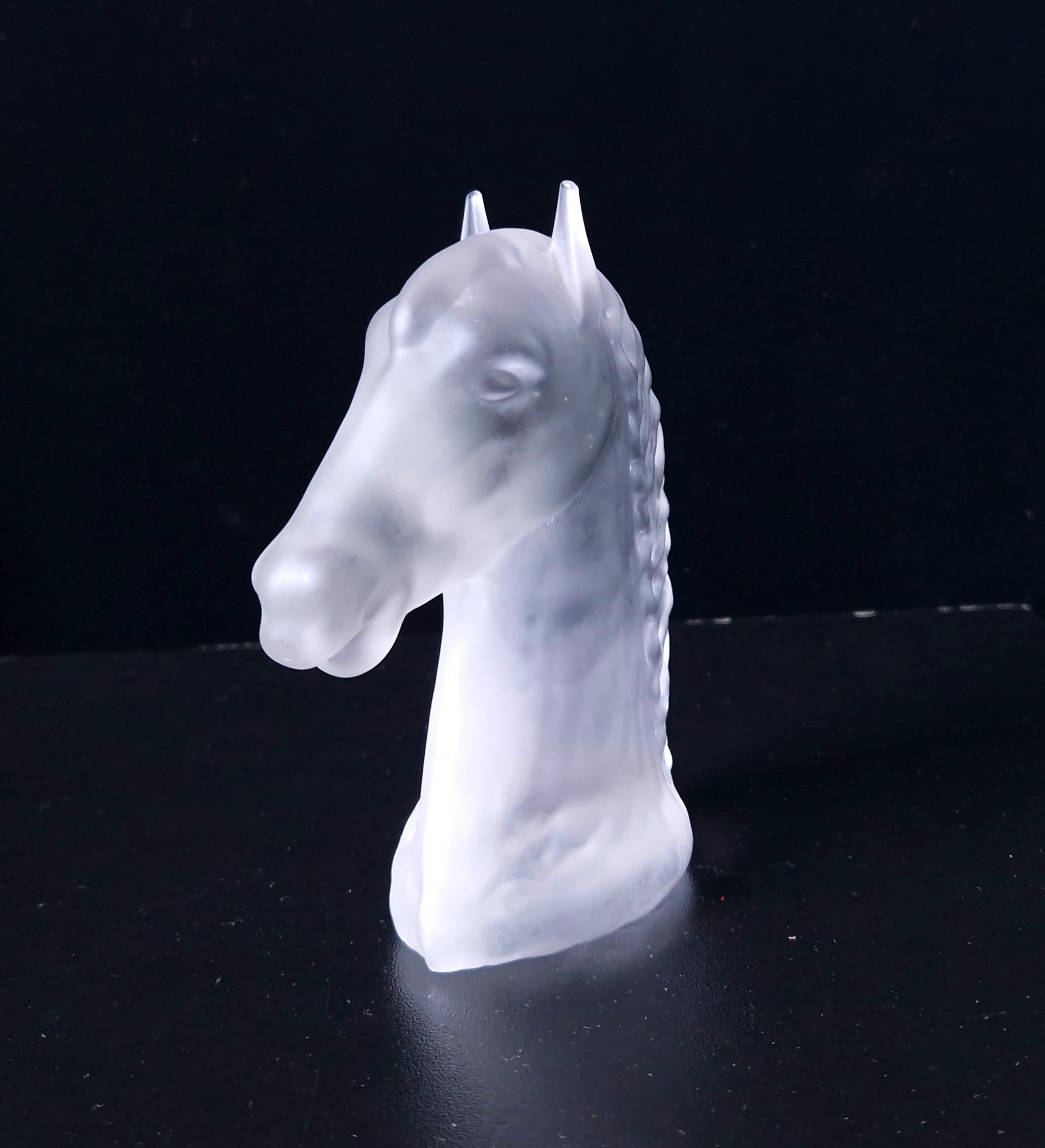 Vintage Frosted Glass Art Deco Style Horse Head Figure Paperweight 13cm