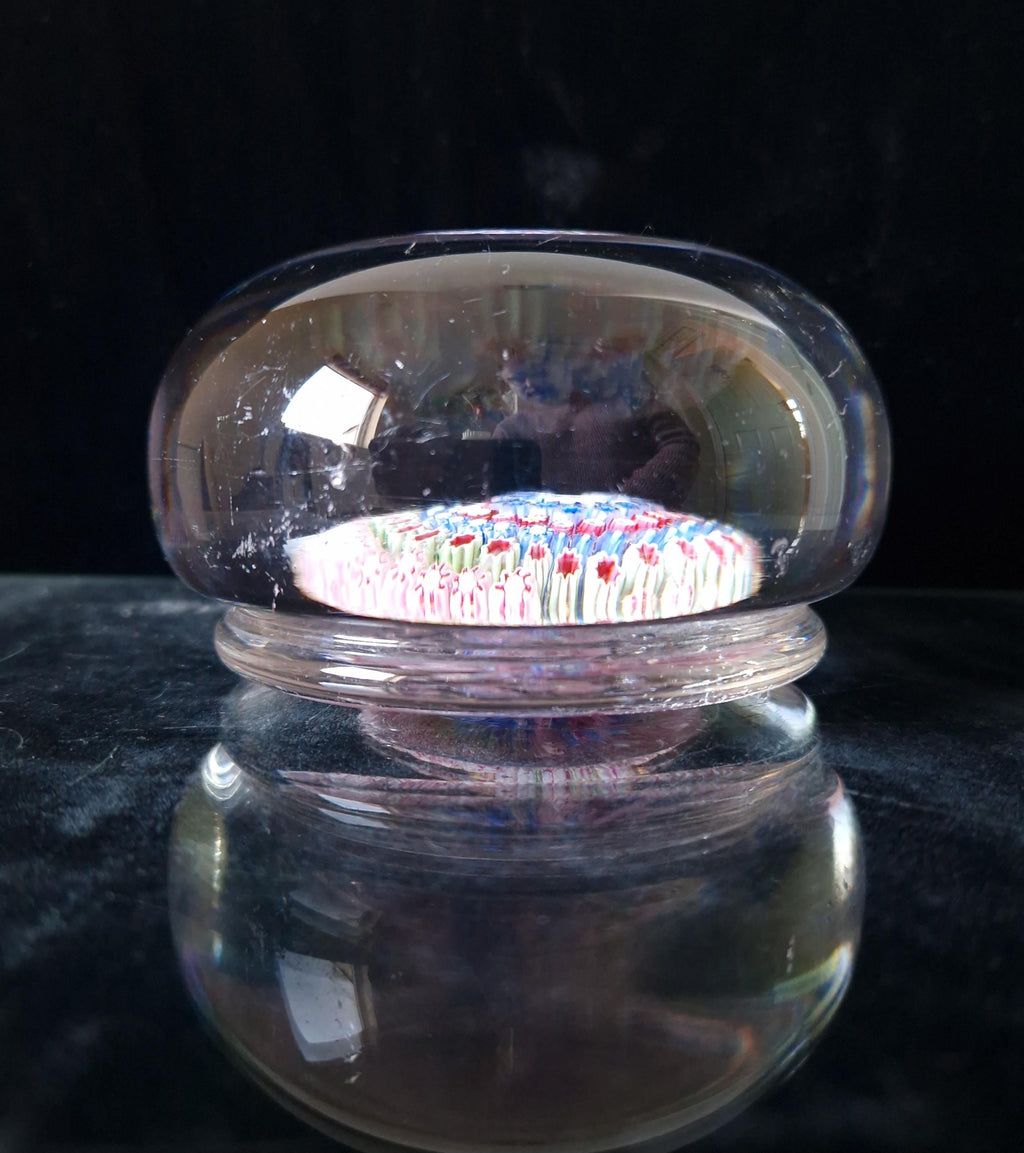 Old English Richardsons Magnum Concentric Millifiore Canes Footed Glass Paperweight