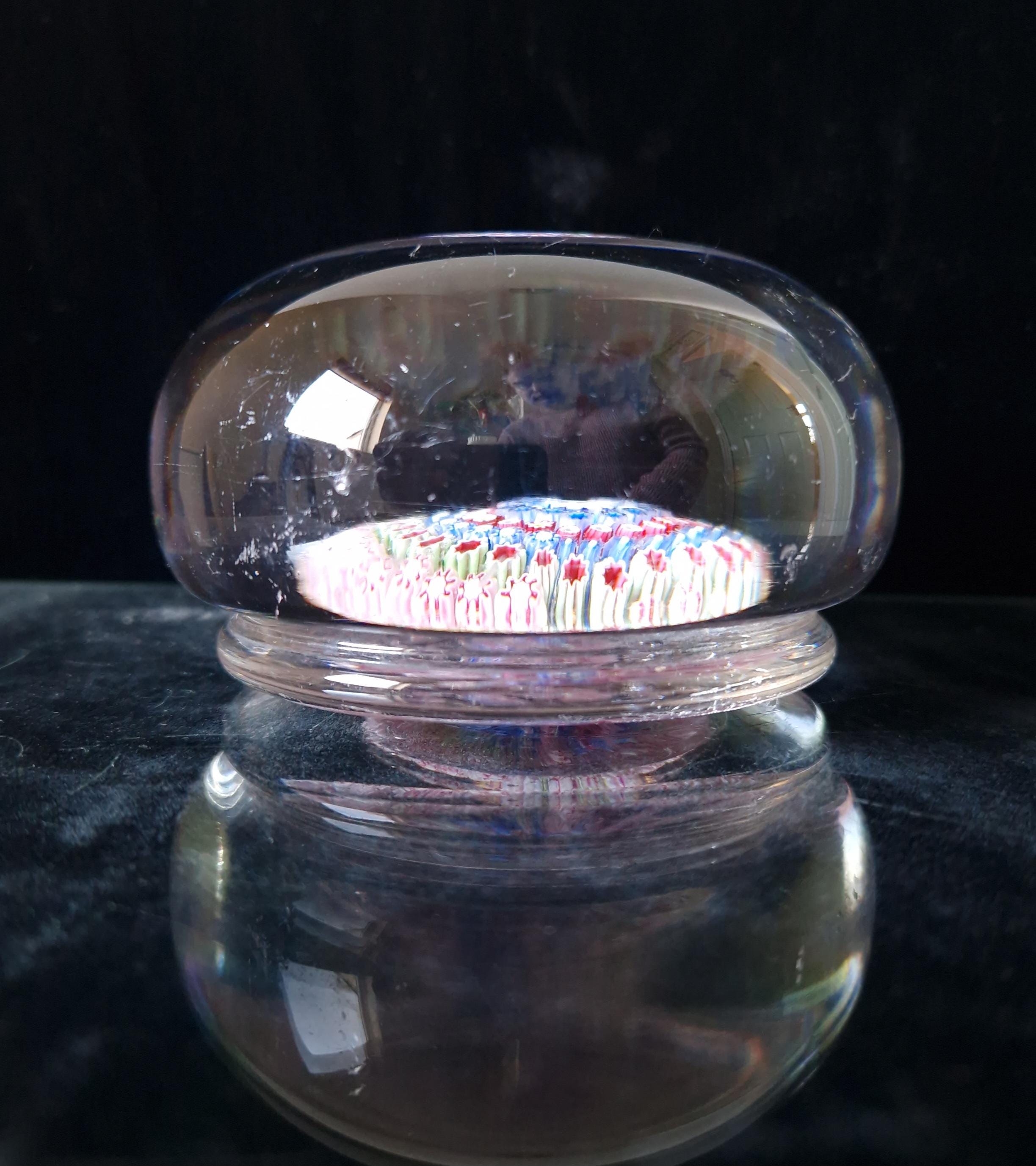 Old English Richardsons Magnum Concentric Millifiore Canes Footed Glass Paperweight