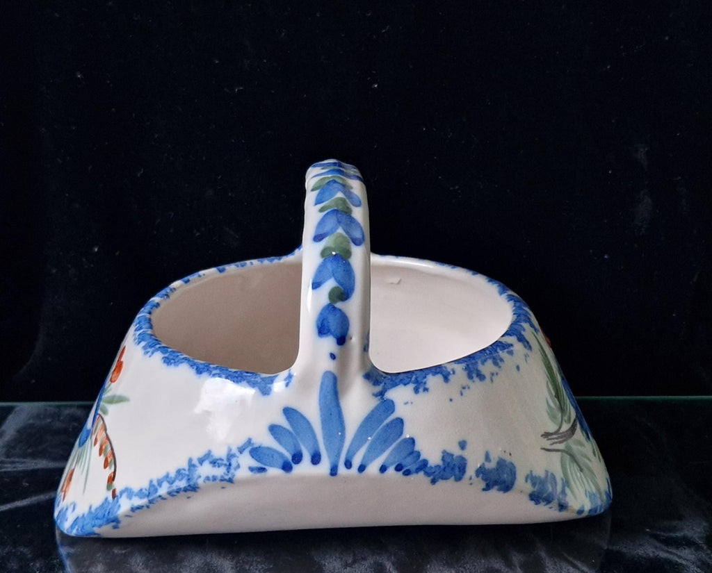 Antique Quimper Faience Floral Basket Vase Ornament - 18cm Decorative Basket France