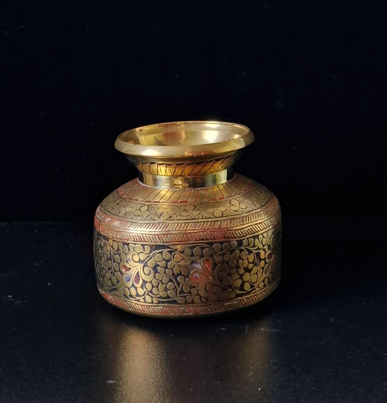 Vintage Indian 'Ganga-Jamuna' Kalash Decorative Work Lota Water Pot
