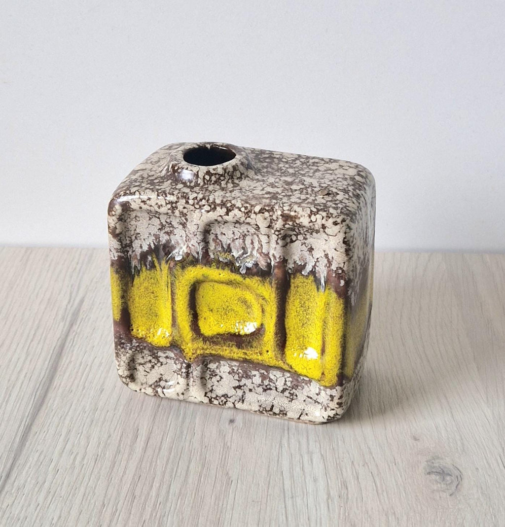Vintage 1960's Strehla Yellow Fat Lava Block Chimney Vase GDR East German