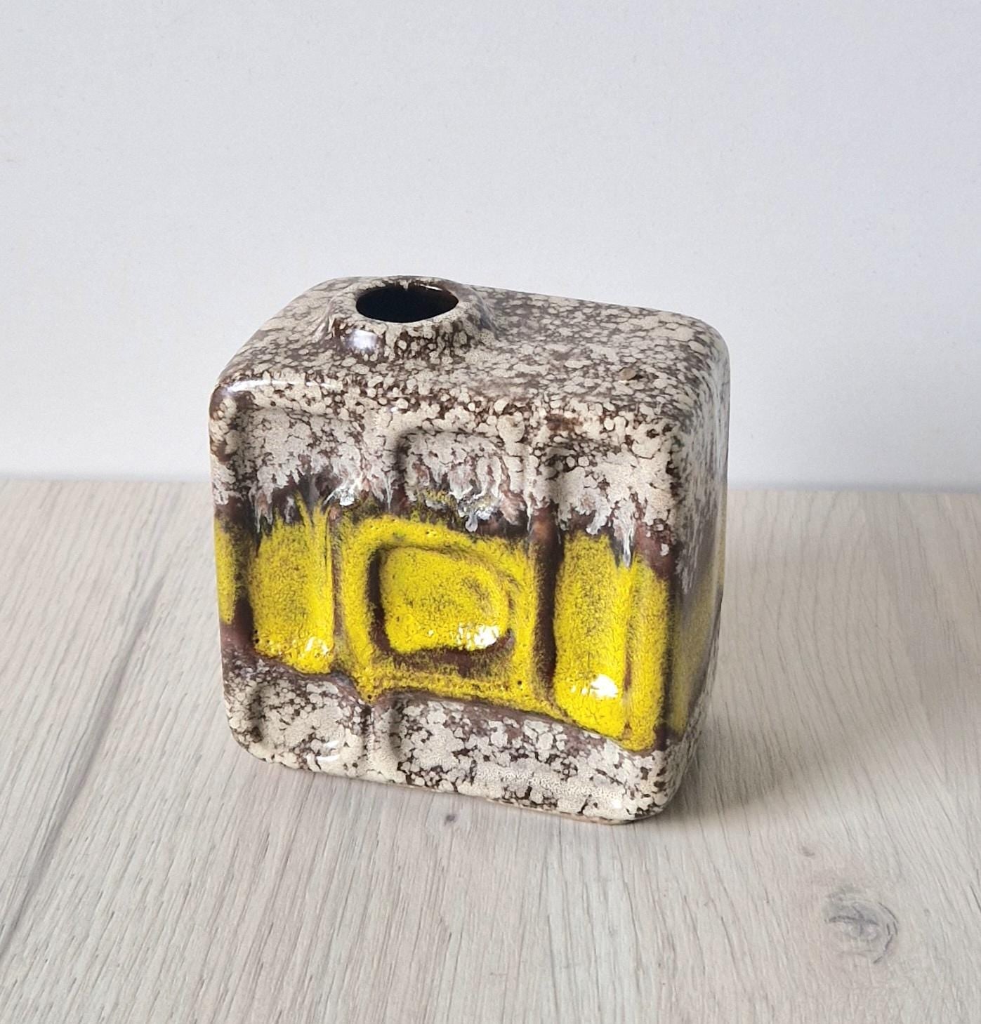 Vintage 1960's Strehla Yellow Fat Lava Block Chimney Vase GDR East German