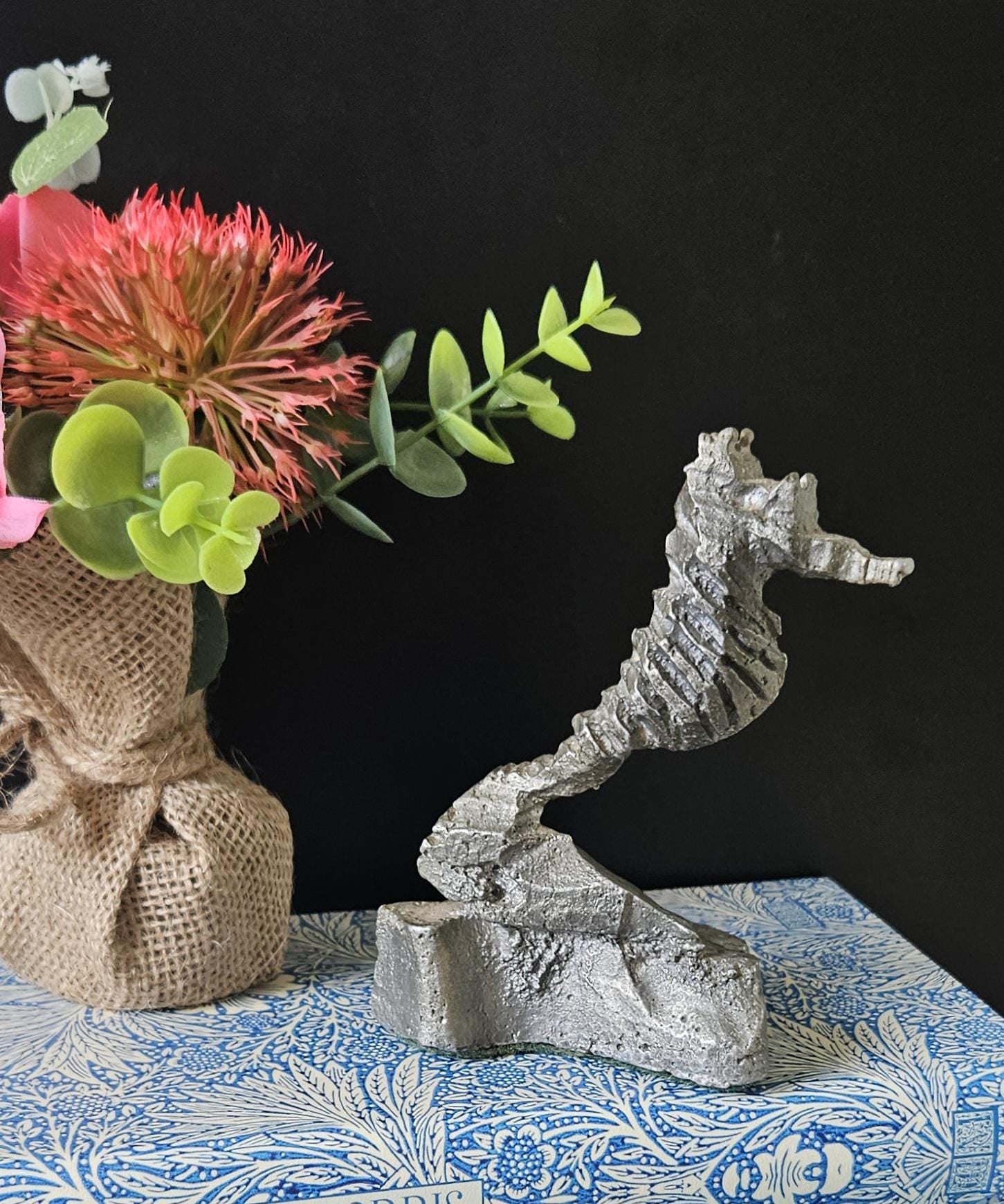 Vintage Small Metal Seahorse Sculpture Figure Ornament  12.5cm Tall