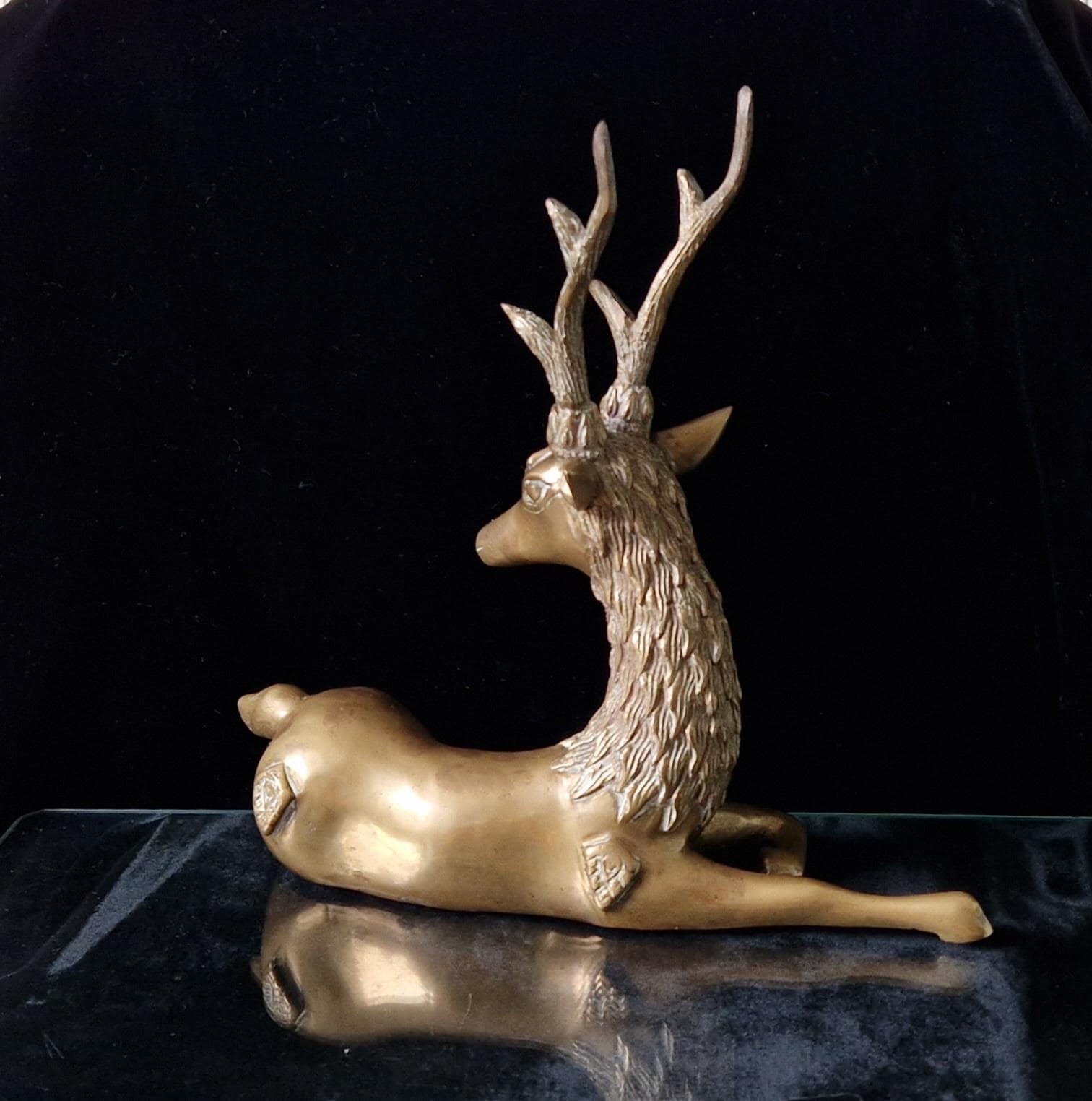 Vintage Heavy Brass Recumbant Deer Art Sculpture a la Sarreid Design Desk Ornament 1970's