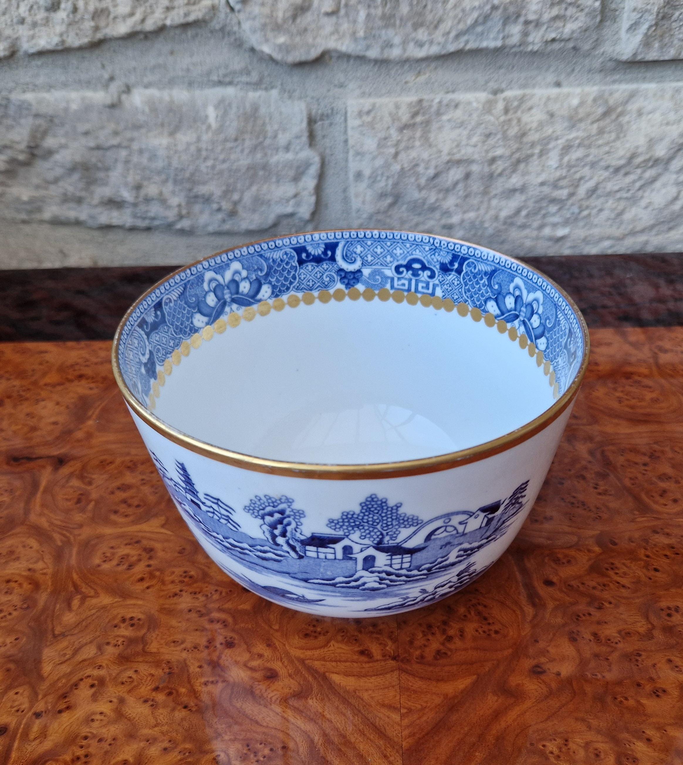 Davenport Longport England Blue & White Gilt Two Temples Porcelain Slop Bowl c.1870-1886