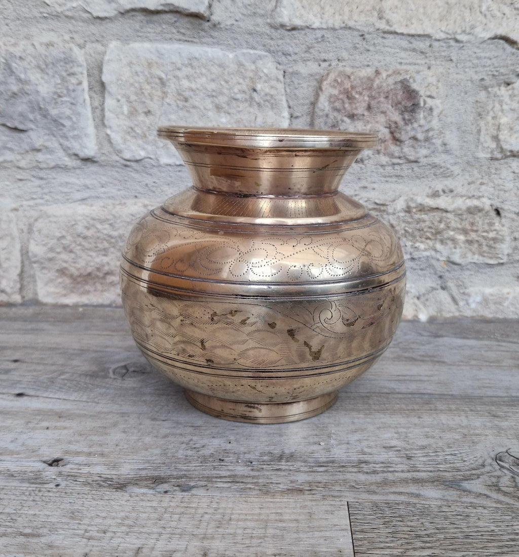 Antique Large Heavy Engraved Peacock Design Bronze Lota Holy Water Vessel
