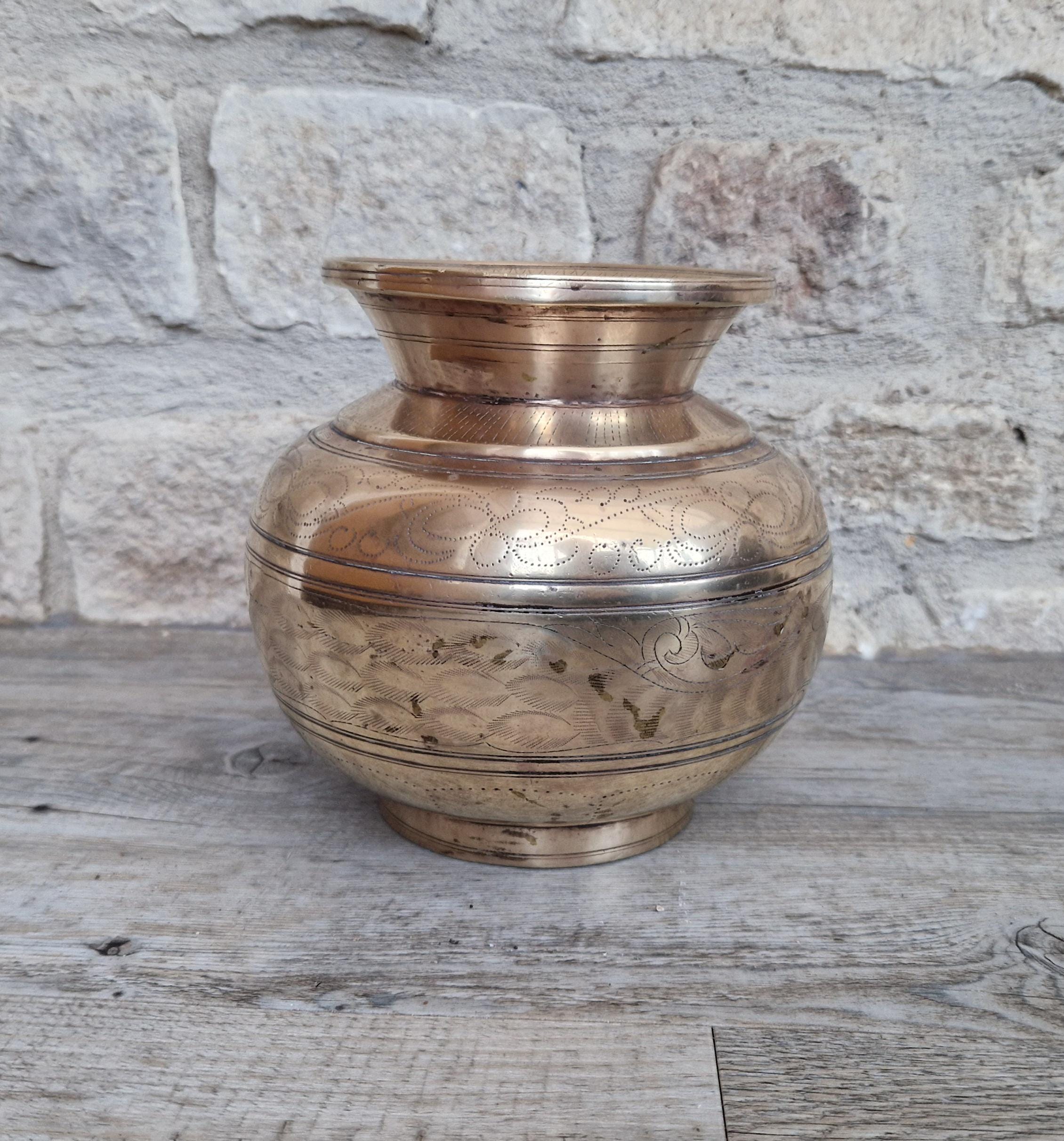 Antique Large Heavy Engraved Peacock Design Bronze Lota Holy Water Vessel