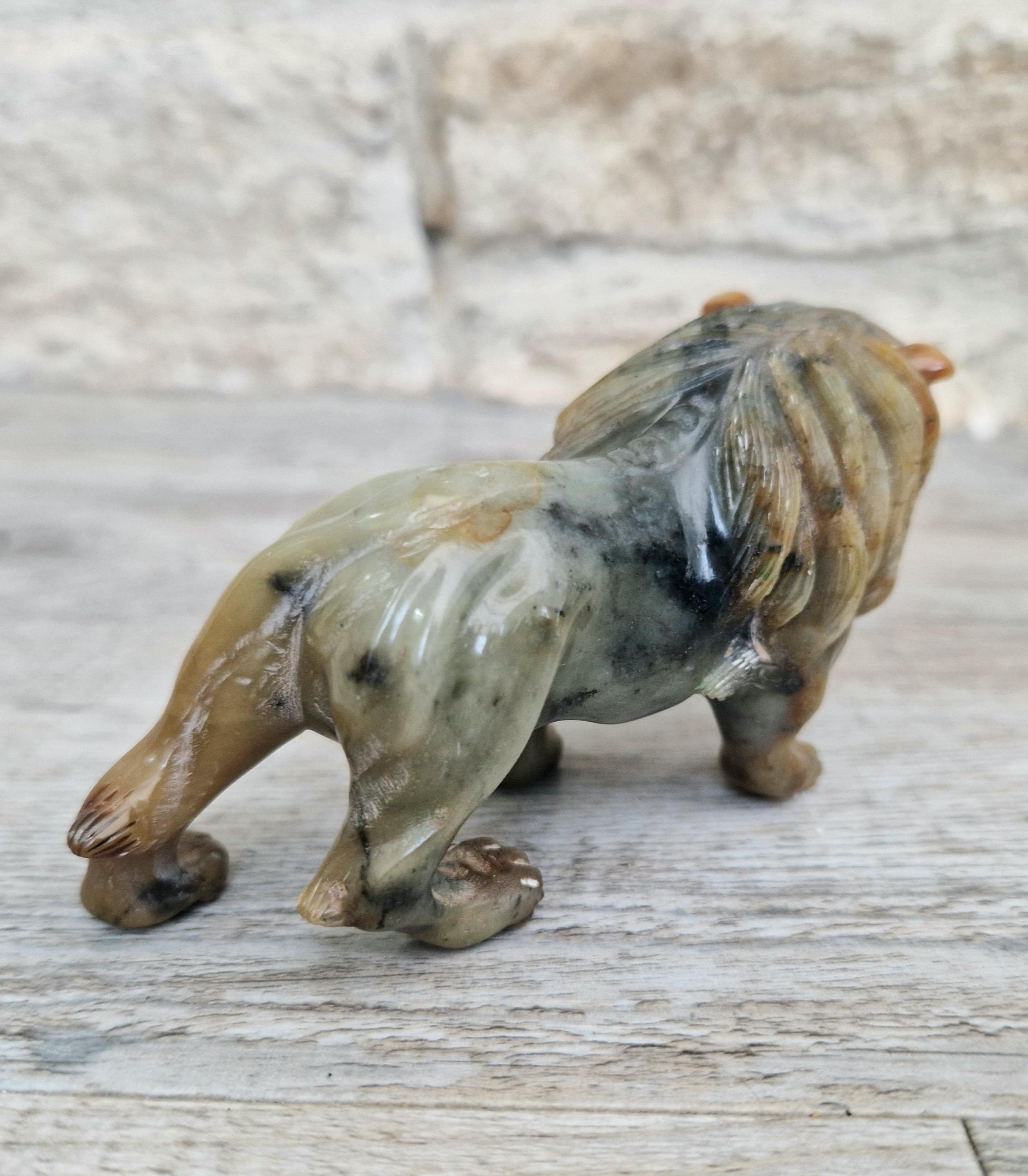 Vintage Fine Carved Jade Roaring Lion Sculpture Early 20th Century Ornament