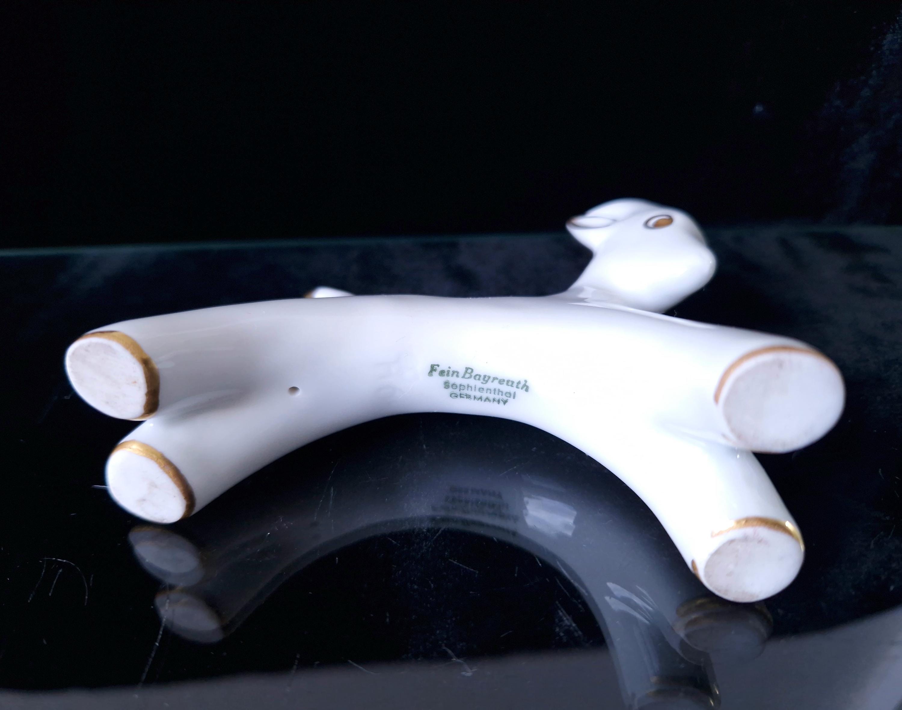 Vintage Fein Bayreuth Sophienthal Germany White & Gold Ram Figurine Abstract Pattern Rare