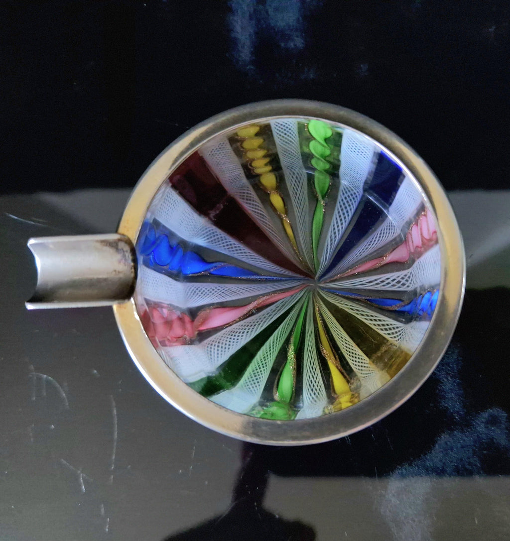 Mid Century 1960's Murano Fratelli Toso Rainbow Ribbons Italian Art Glass Ash Tray