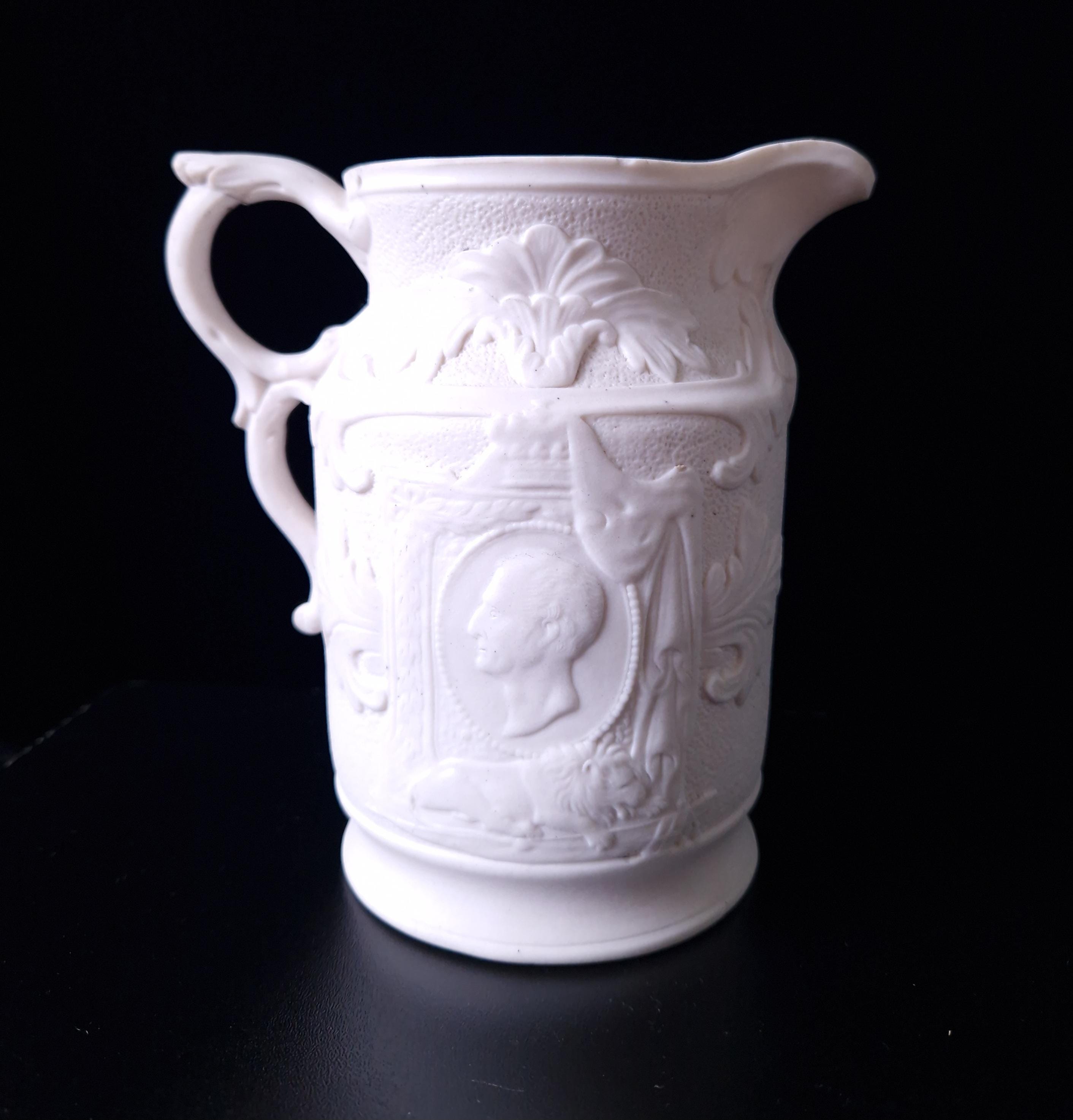 19th Century Parian Ware Duke Of Wellington Commemorative Pitcher Jug