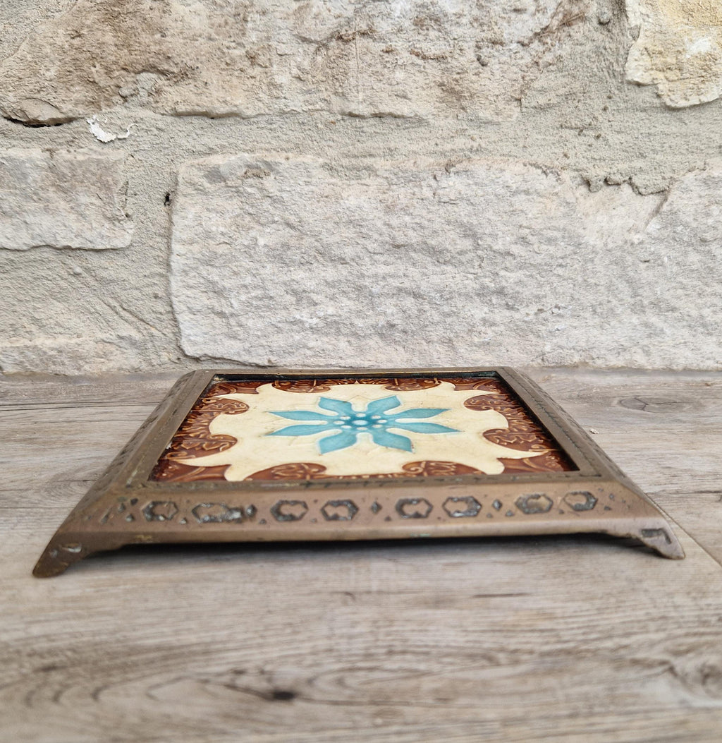 Victorian Majolica Tile Trivet, Floral Design, T & R Boote C1890