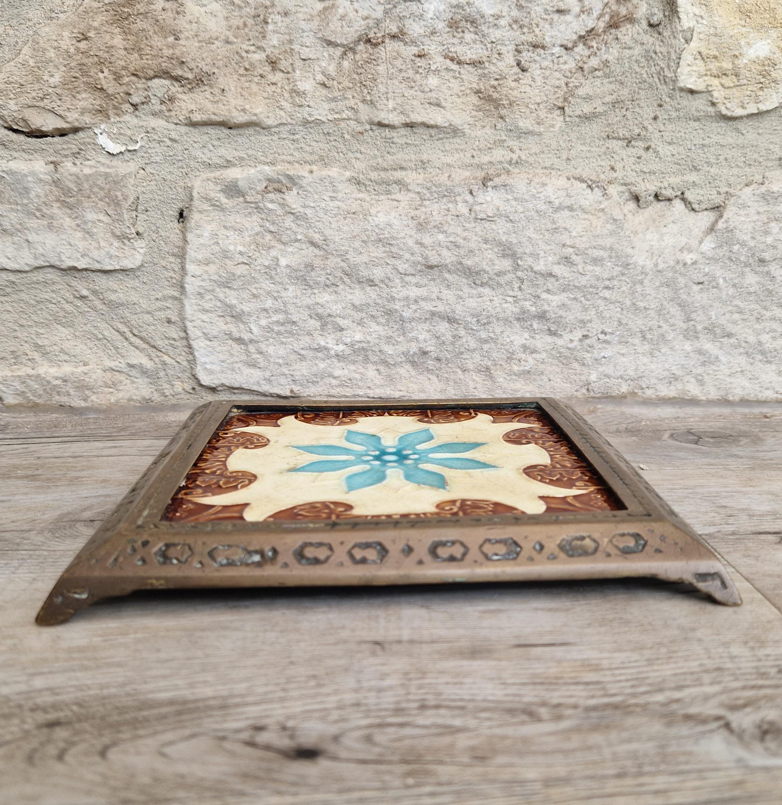 Victorian Majolica Tile Trivet, Floral Design, T & R Boote C1890