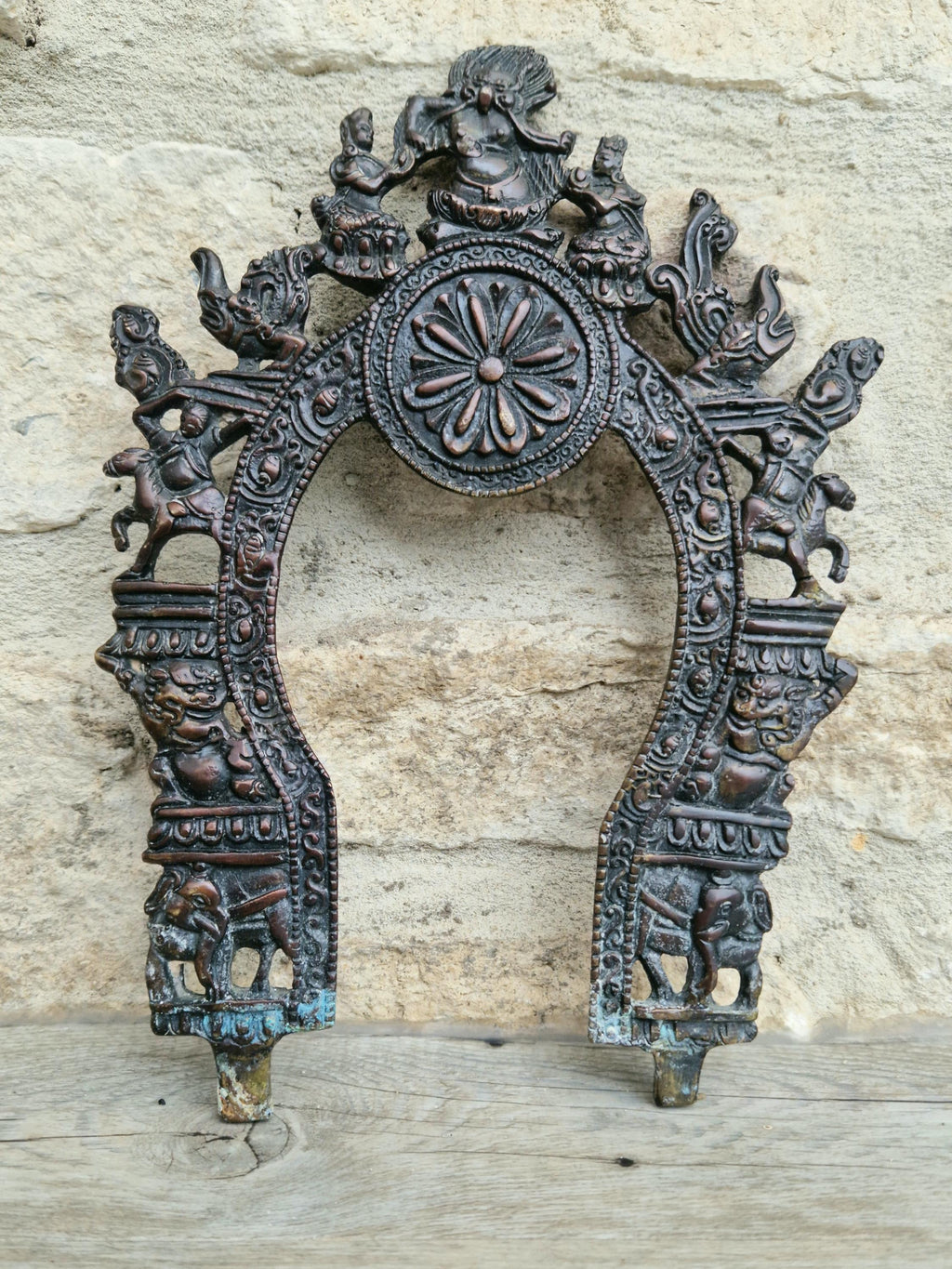Antique Cast Copper Bronze South Indian Prabhavali Halo Frame Prabhawal, Prabhaval, Kirtimukha
