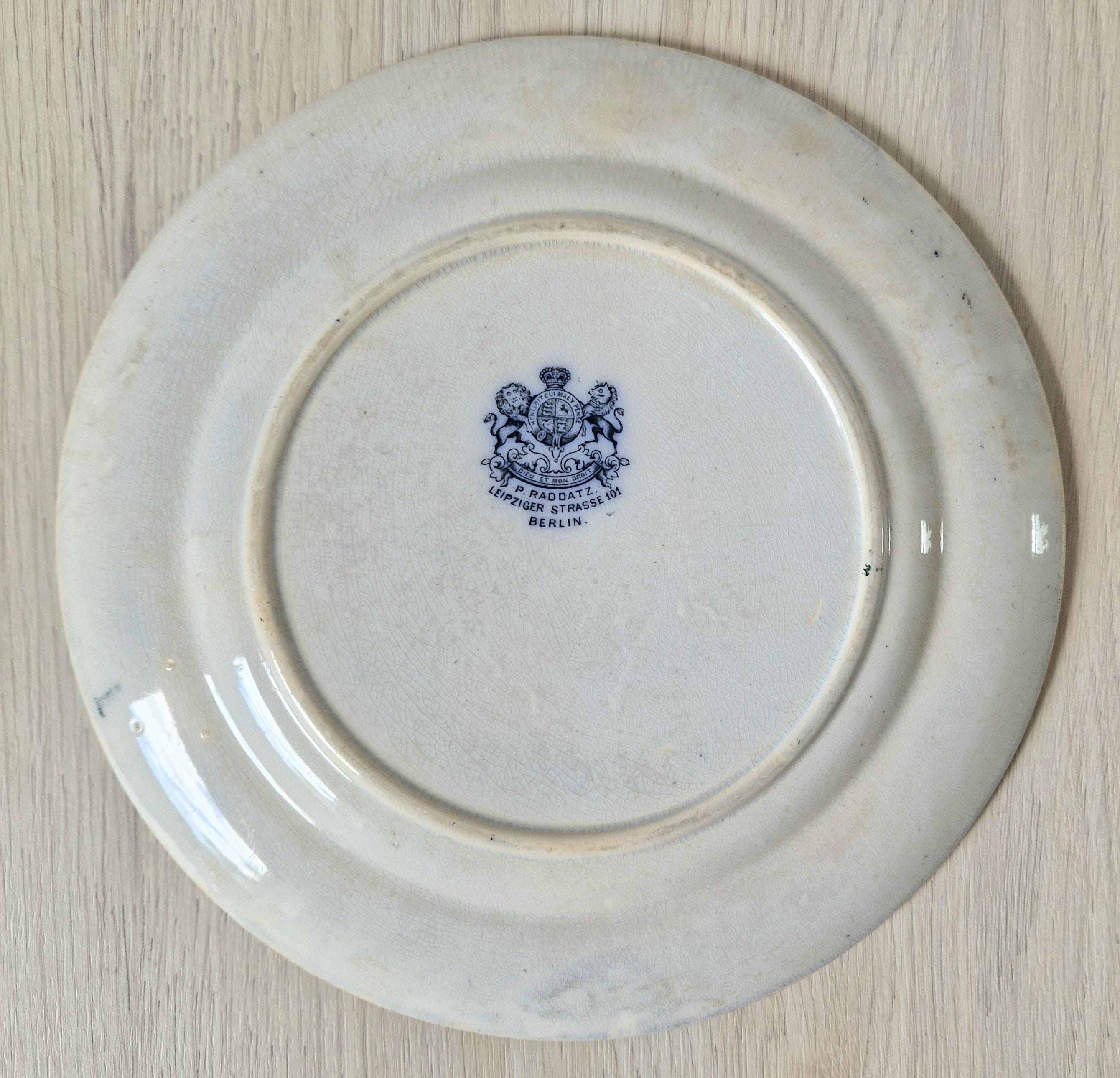 Antique P RADDATZ & CO. Berlin Porcelain Decorative Plate Asian Design 23.5cm Diameter 1864-1880