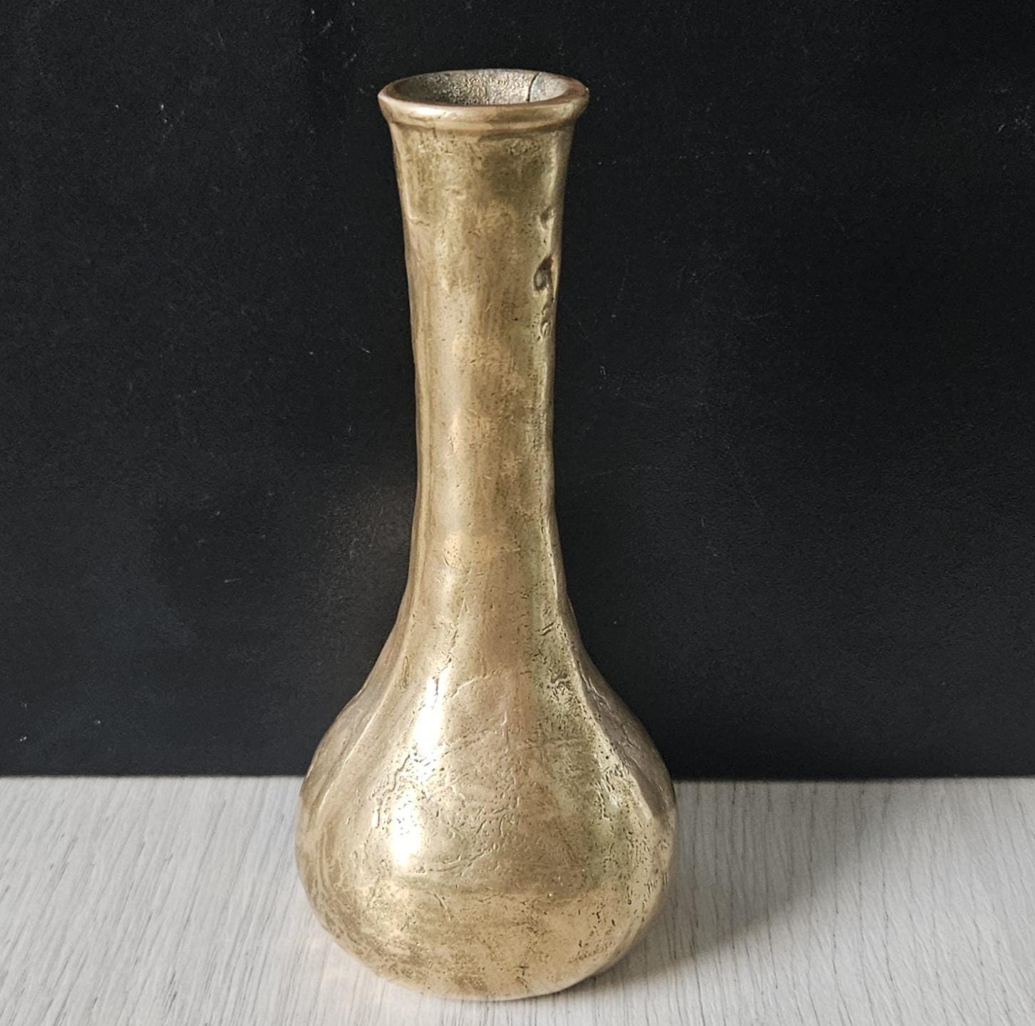 Midcentury Bronze Bud Vase Brutalist 15cm Tall. Vintage Minimalist Bronze Vase Heavy