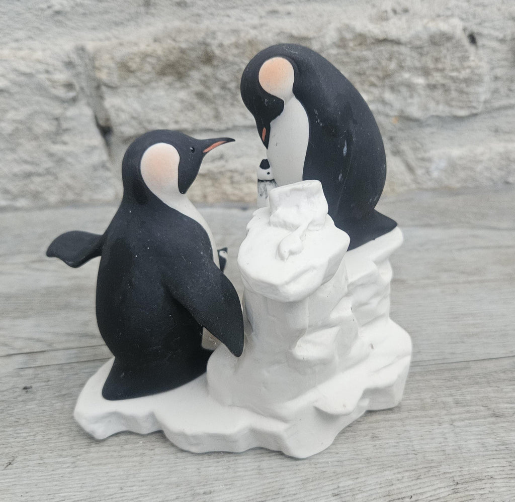 Vintage Penguin Family Figurine Handcrafted Highbank Porcelain Penguin Family Figurine, Vintage Collectible from Scotland