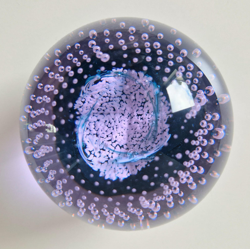 Caithness Purple & Blue Cauldron Large Art Glass Ball Paperweight 8cm Signed