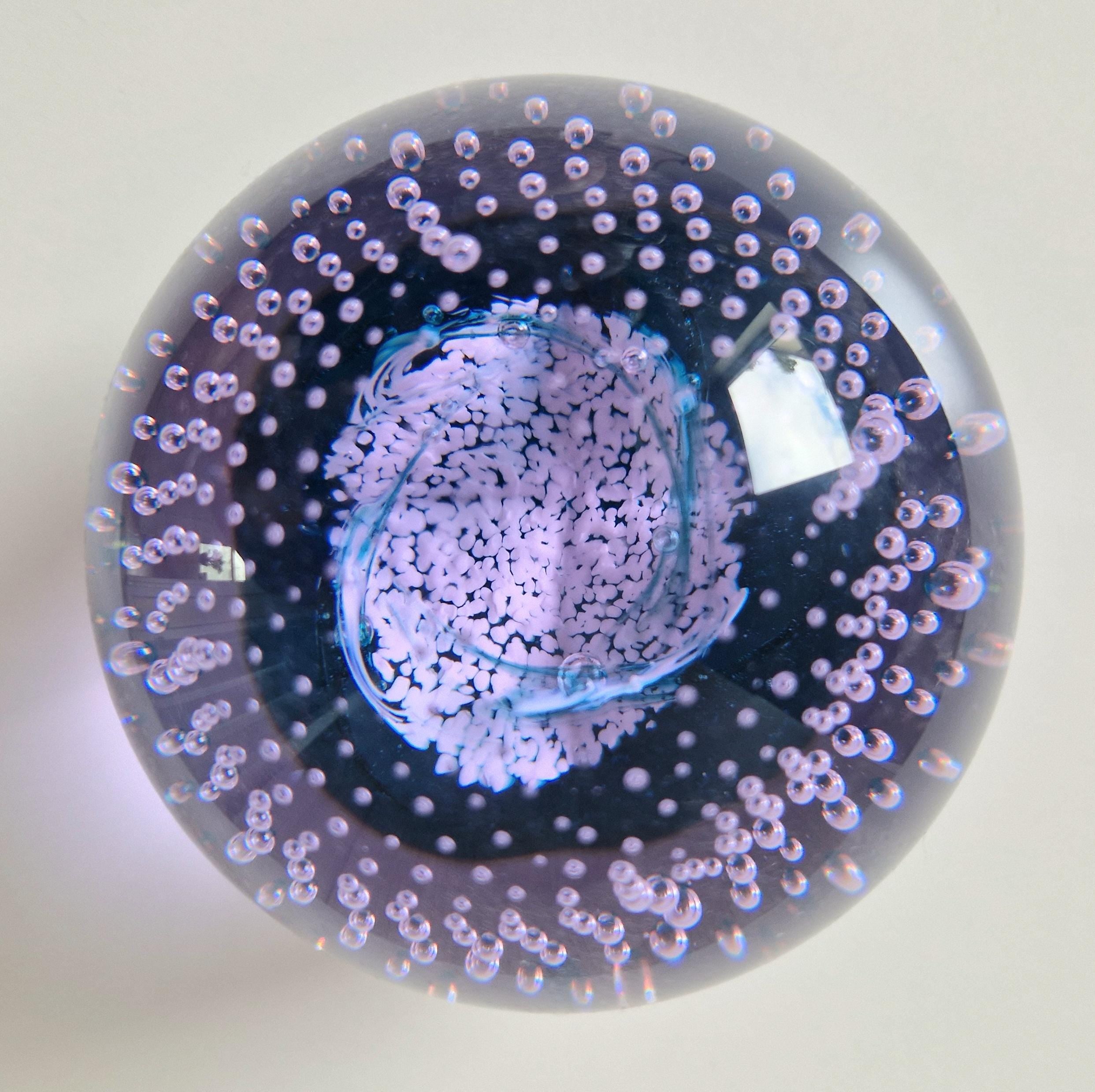 Caithness Purple & Blue Cauldron Large Art Glass Ball Paperweight 8cm Signed