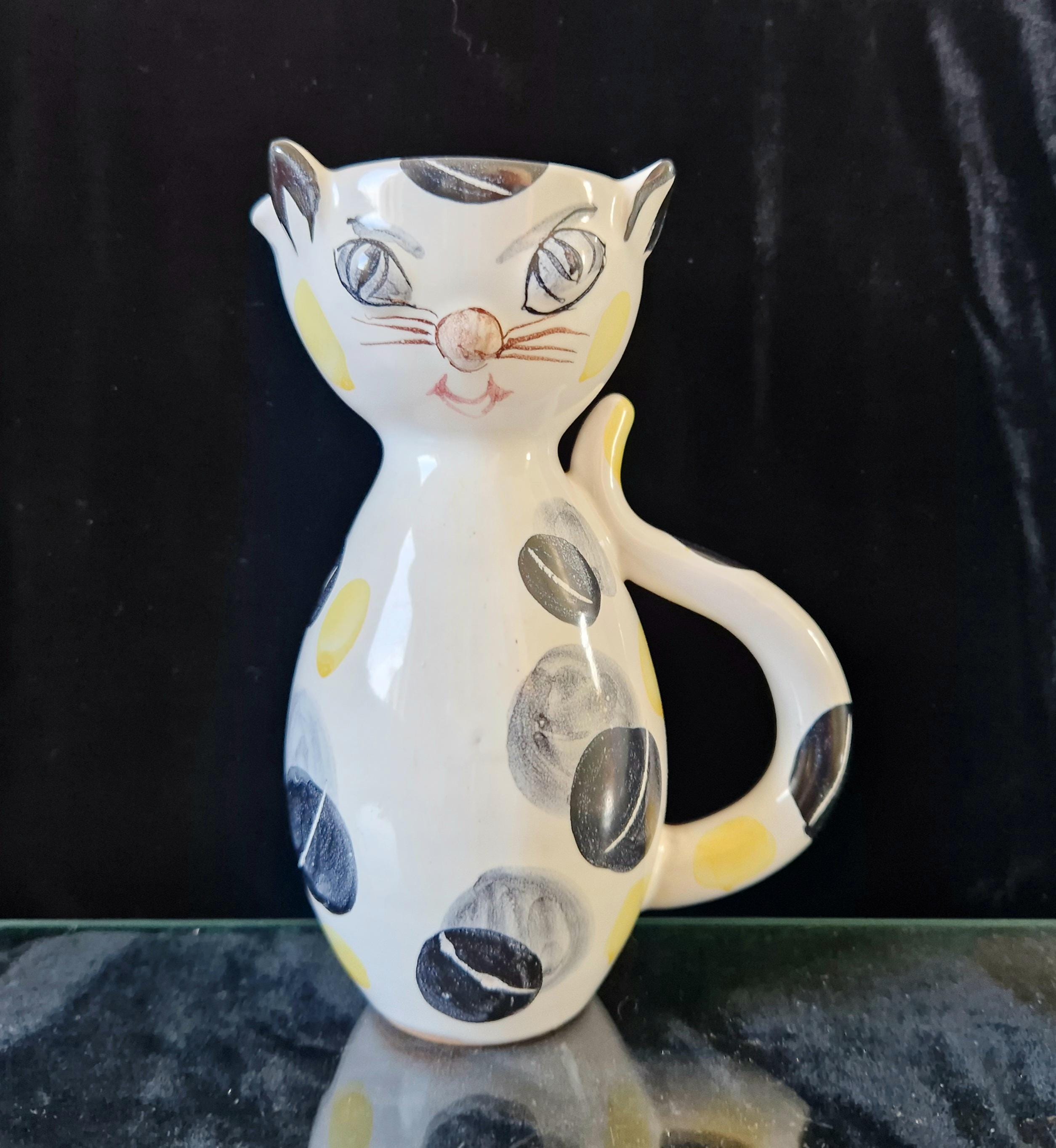 Vintage Italian Ceramic Handpainted Cat Jug 15.5cm