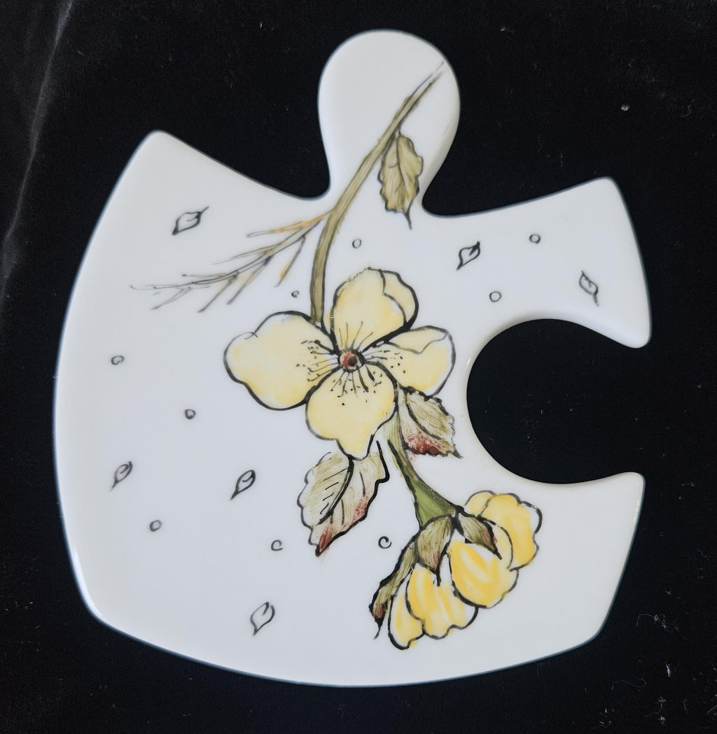 Vintage French Floral Ceramic Coasters: Jigsaw Puzzle Trivet