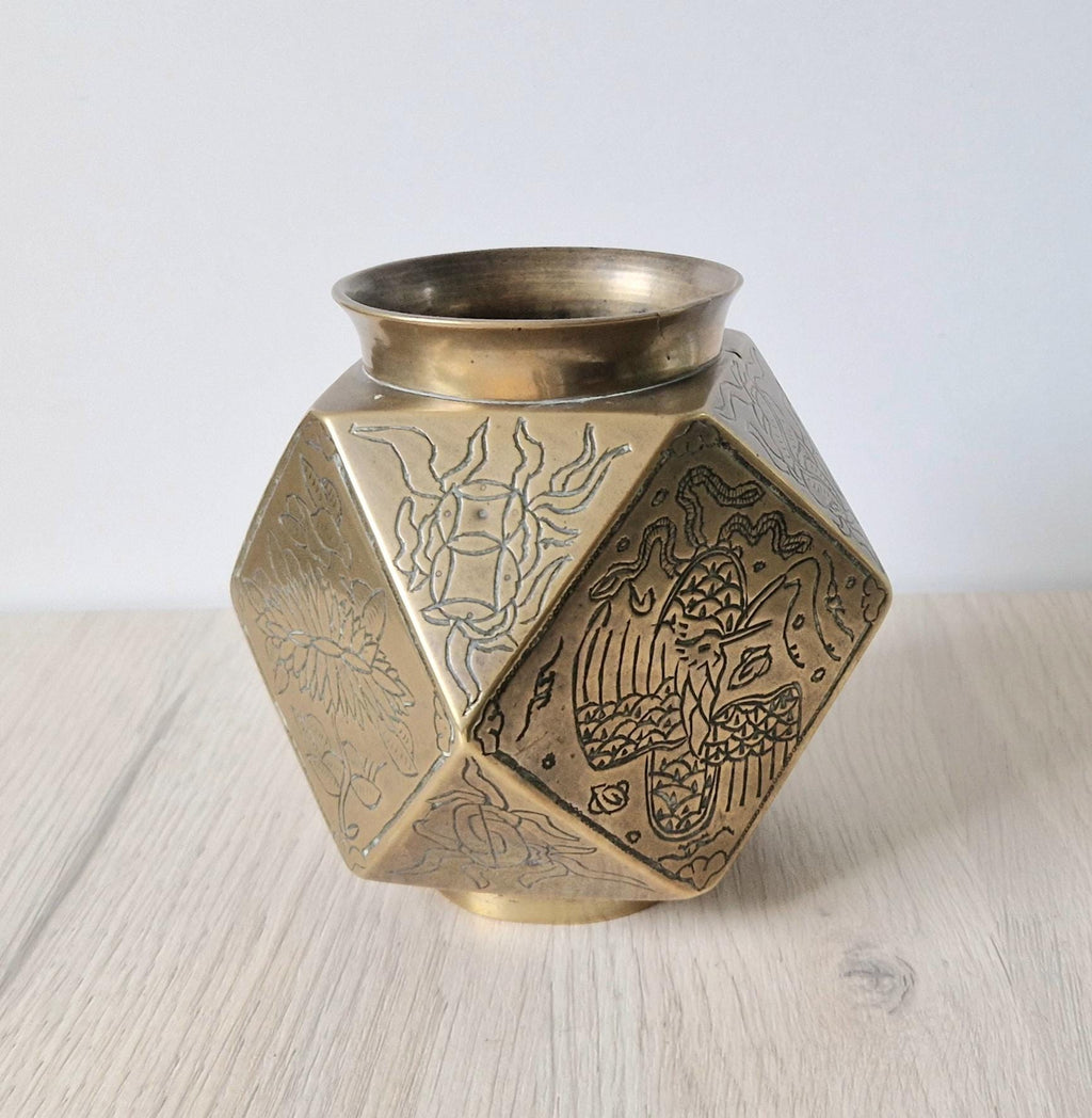 Antique Japanese Tetradecahedron Gilt Bronze Vase 14cm