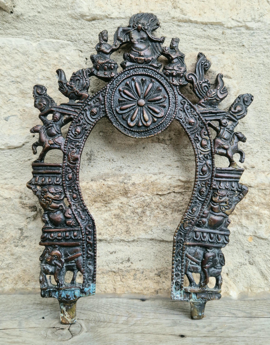 Antique Cast Copper Bronze South Indian Prabhavali Halo Frame Prabhawal, Prabhaval, Kirtimukha