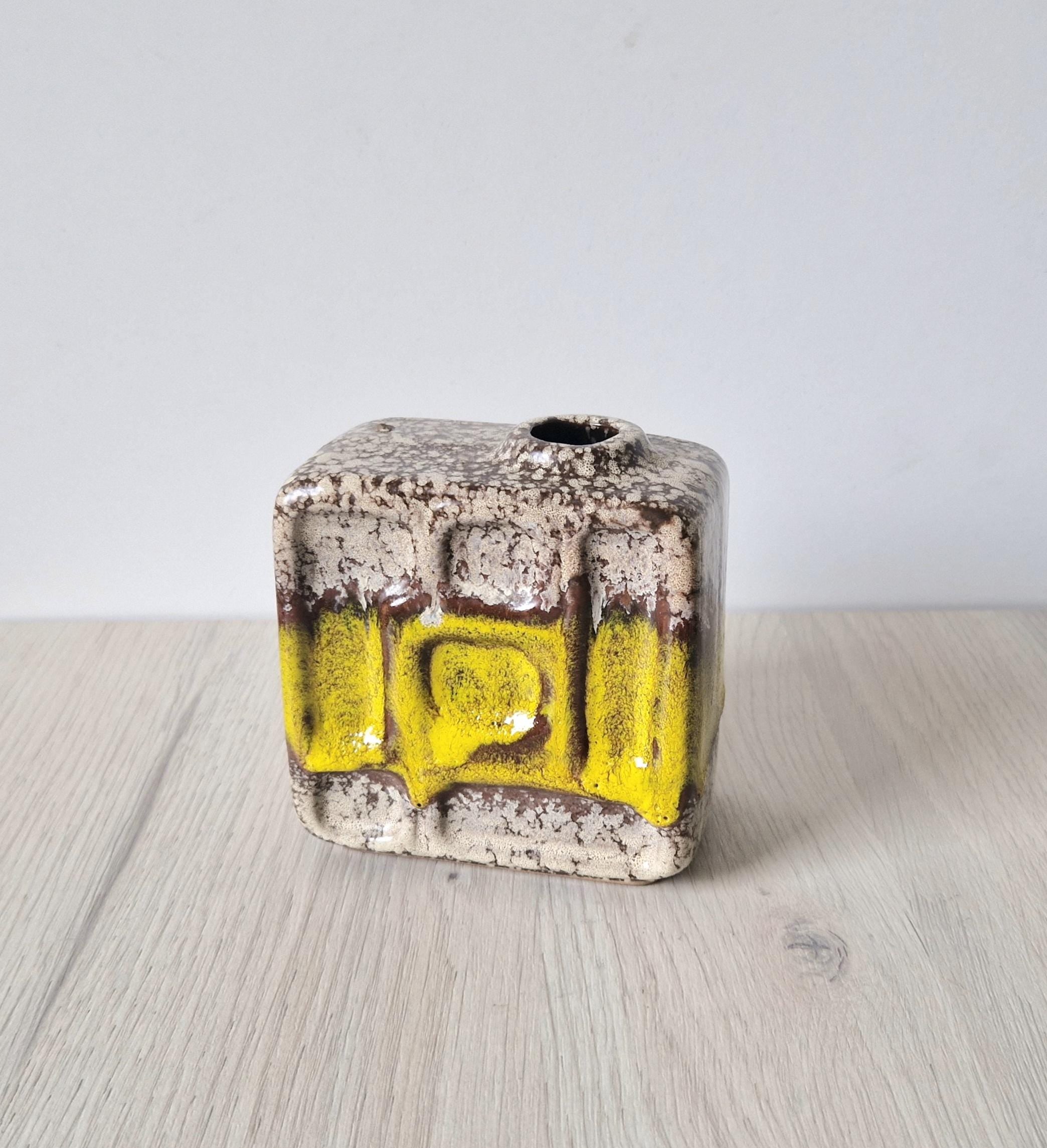Vintage 1960's Strehla Yellow Fat Lava Block Chimney Vase GDR East German
