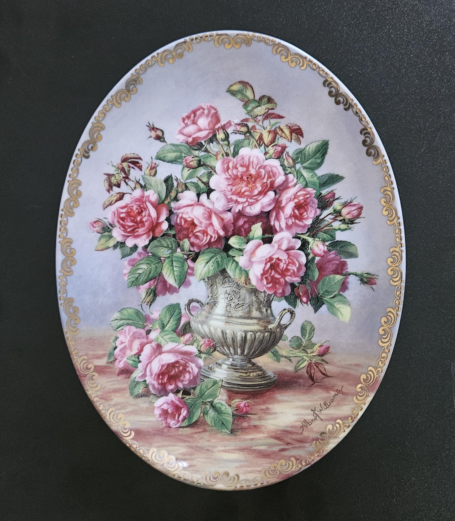 Vintage Decorative Oval Roses Wall Plate Royal Worcester England