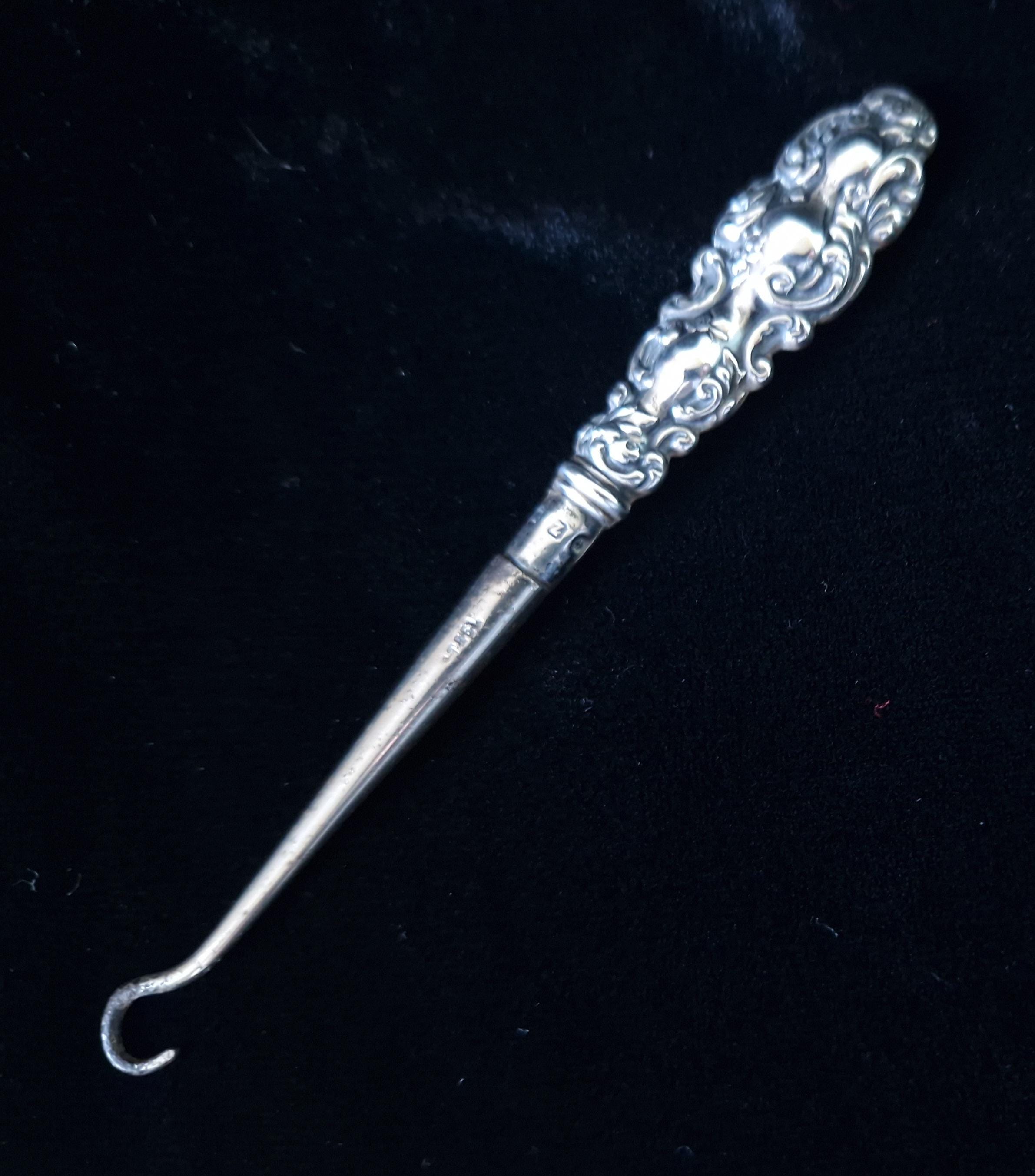 Antique Sterling Silver Button Puller Full Hallmarks Sheffield C1892
