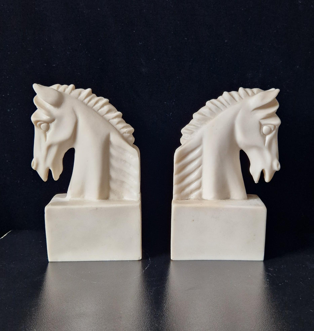 Vintage Continental White Stallion Horse Head Resin Book Ends Ornaments