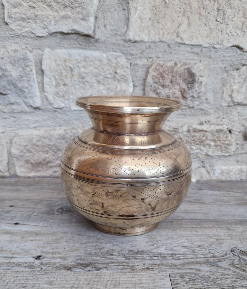 Antique Large Heavy Engraved Peacock Design Bronze Lota Holy Water Vessel