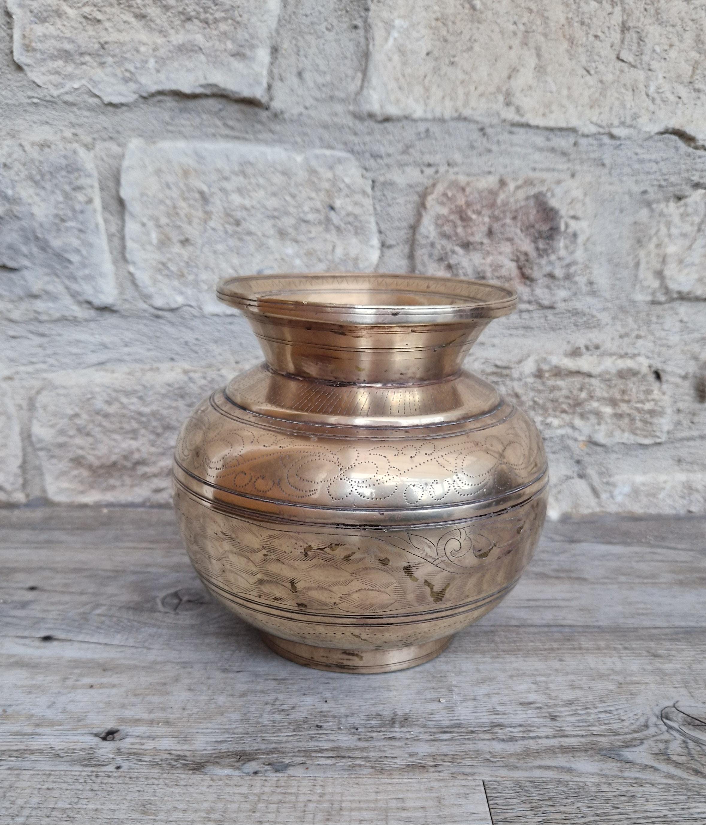 Antique Large Heavy Engraved Peacock Design Bronze Lota Holy Water Vessel