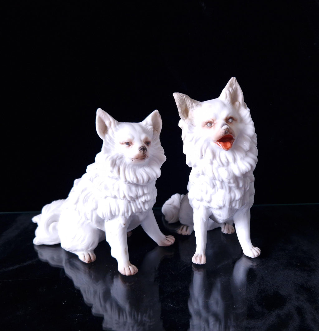 Antique Heubach Bisque Spitz Dogs: German Figures, Circa 1864-1880
