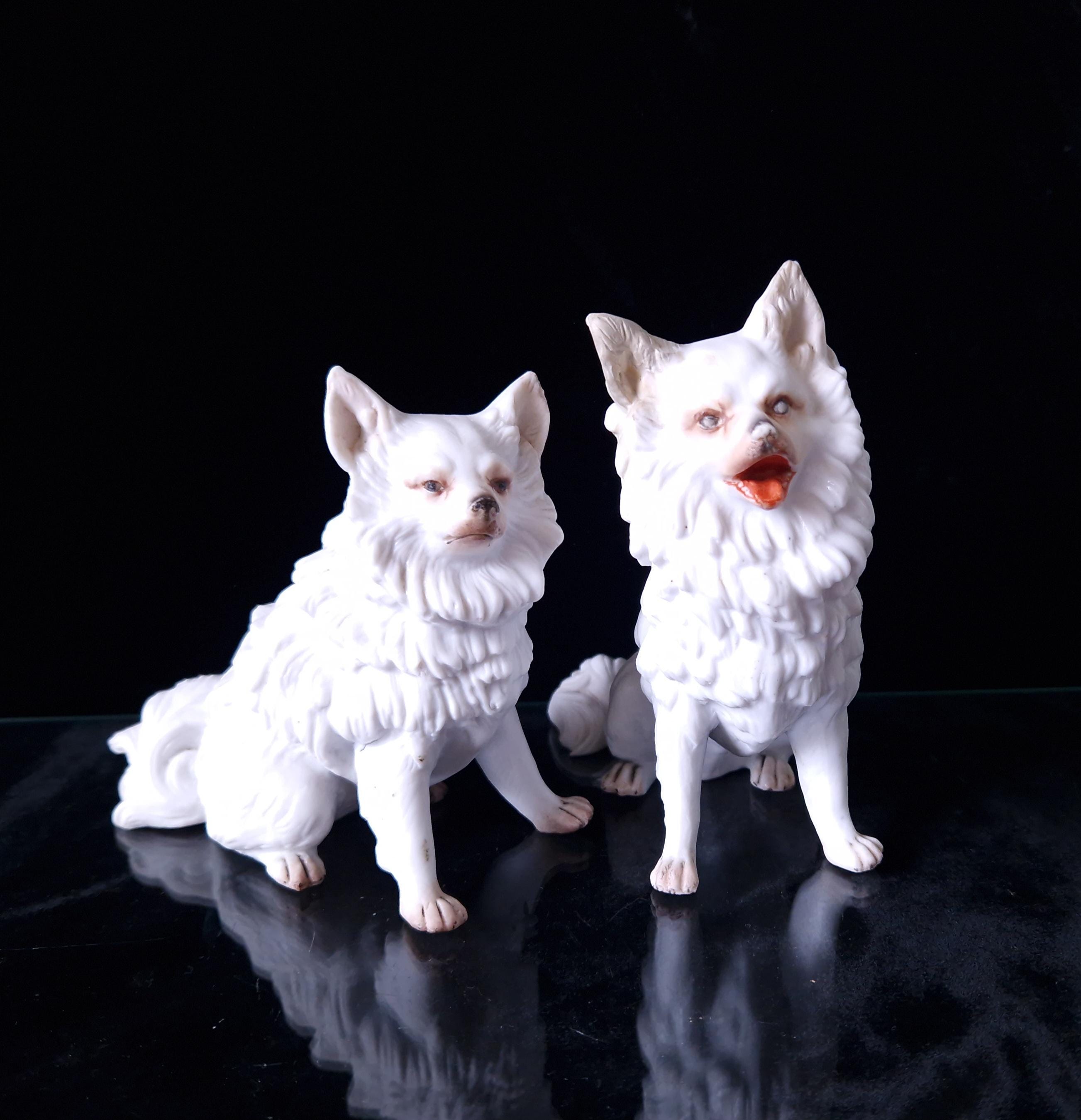 Antique Heubach Bisque Spitz Dogs: German Figures, Circa 1864-1880