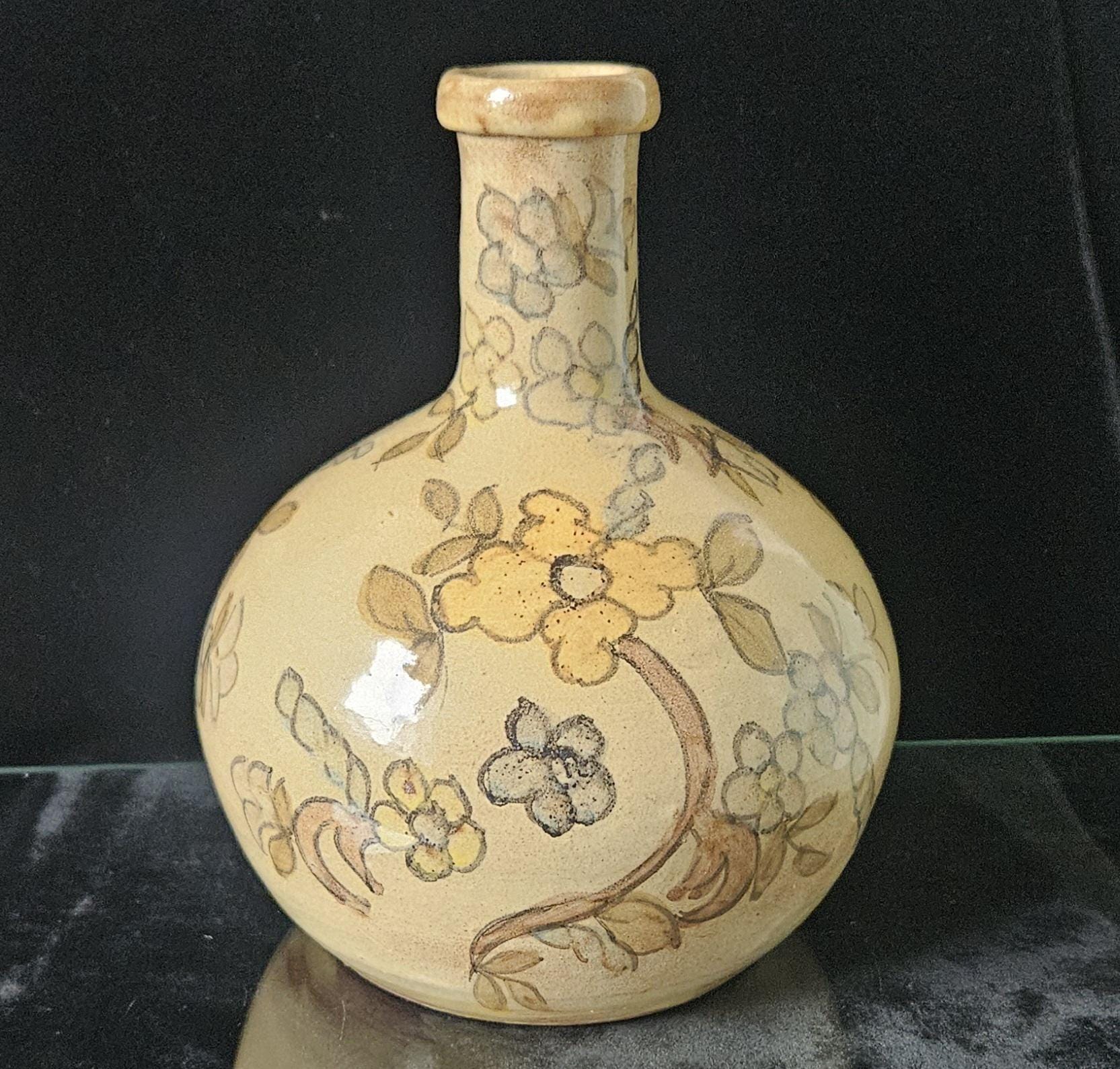 Vintage Handpainted Portugese Floral Vase, Algarve Pottery
